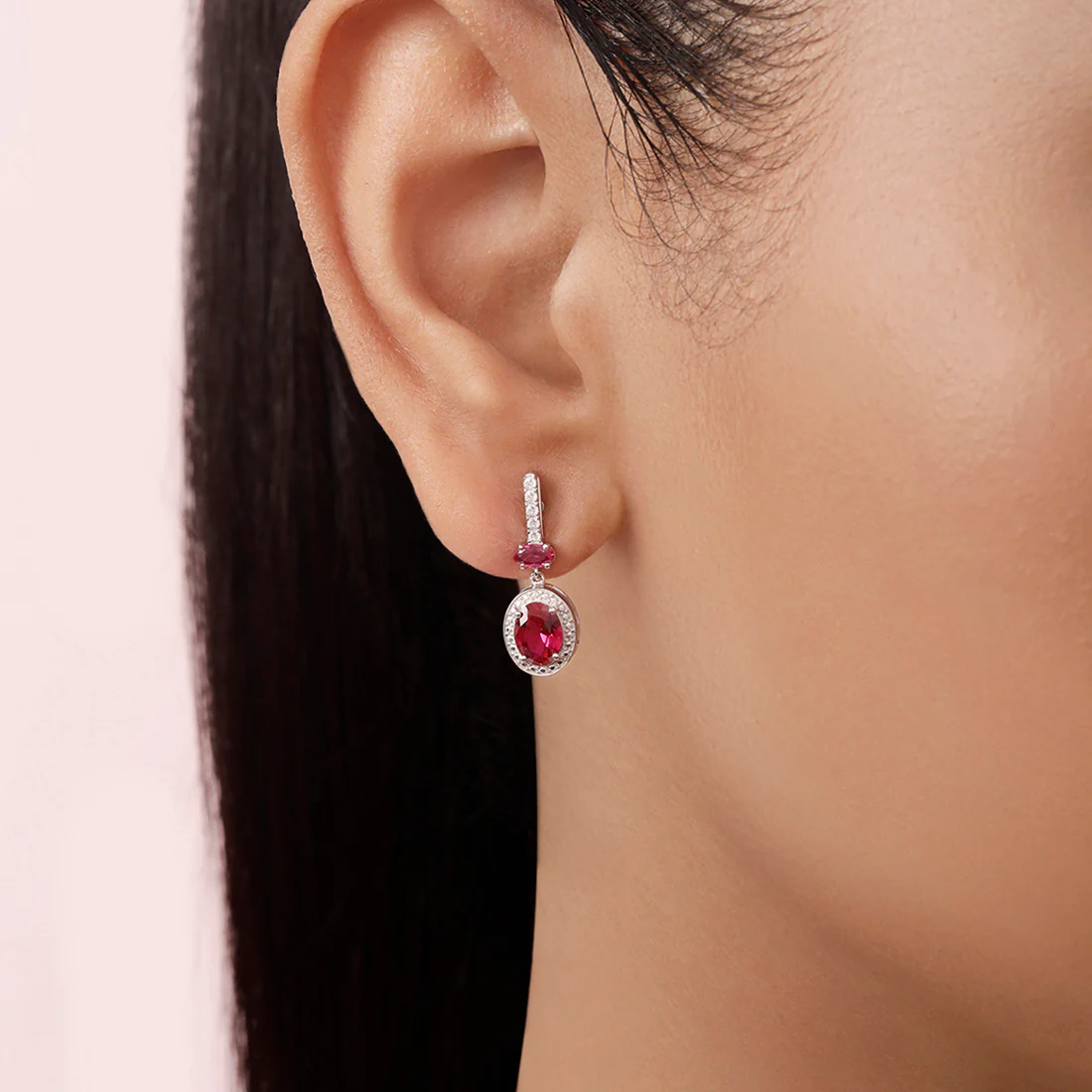 Pink Drop Rhodium Plated 925 Sterling Silver Earrings - Image 3
