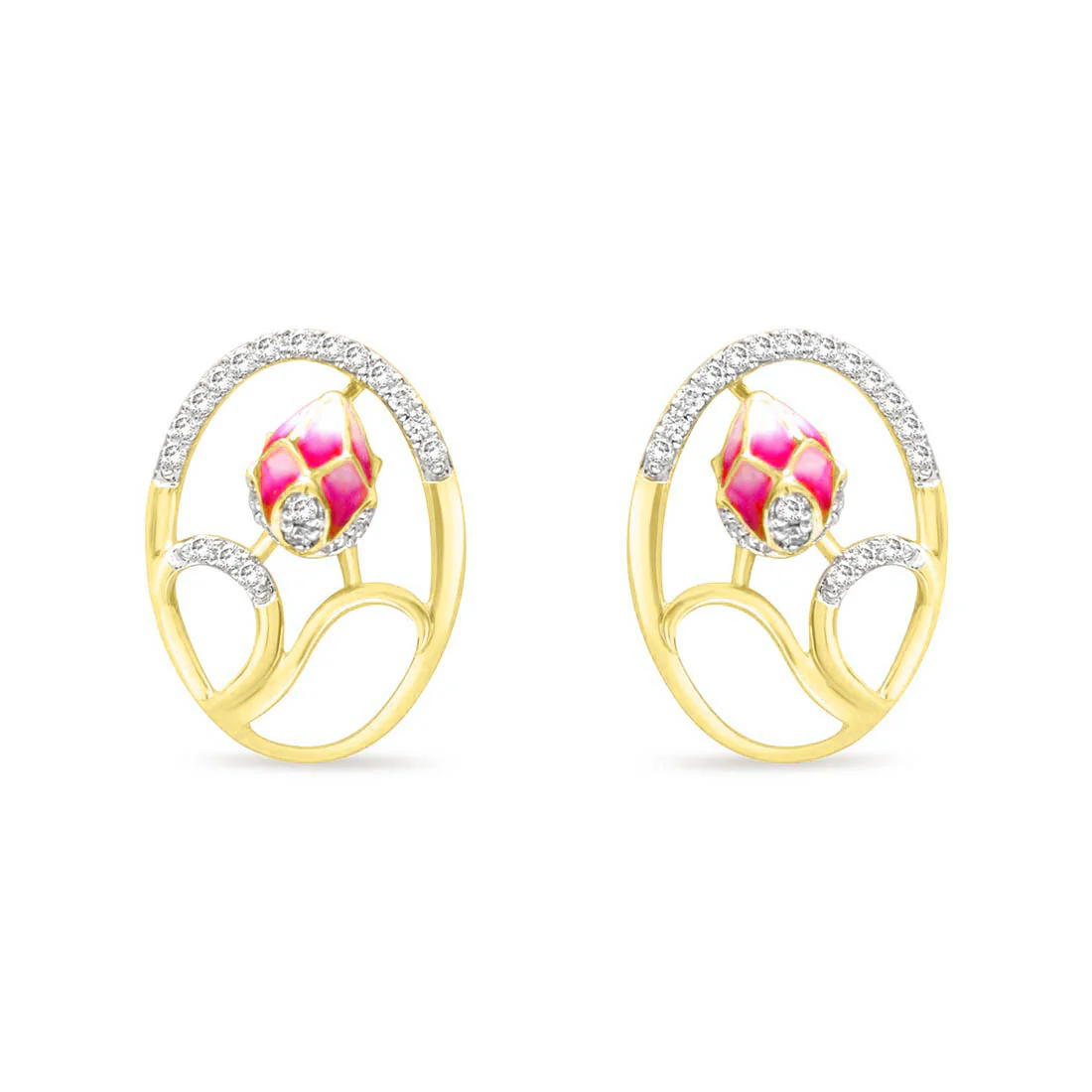 Pink Floral Fantasy Rose Gold Earrings with Lab-Grown Diamonds - Image 3