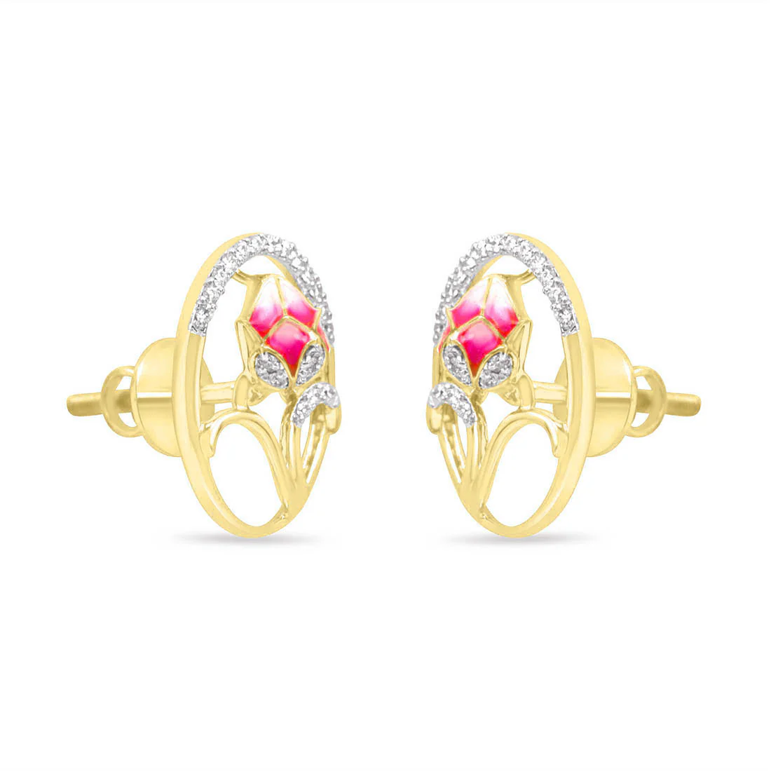 Pink Floral Fantasy Rose Gold Earrings with Lab-Grown Diamonds - Image 4