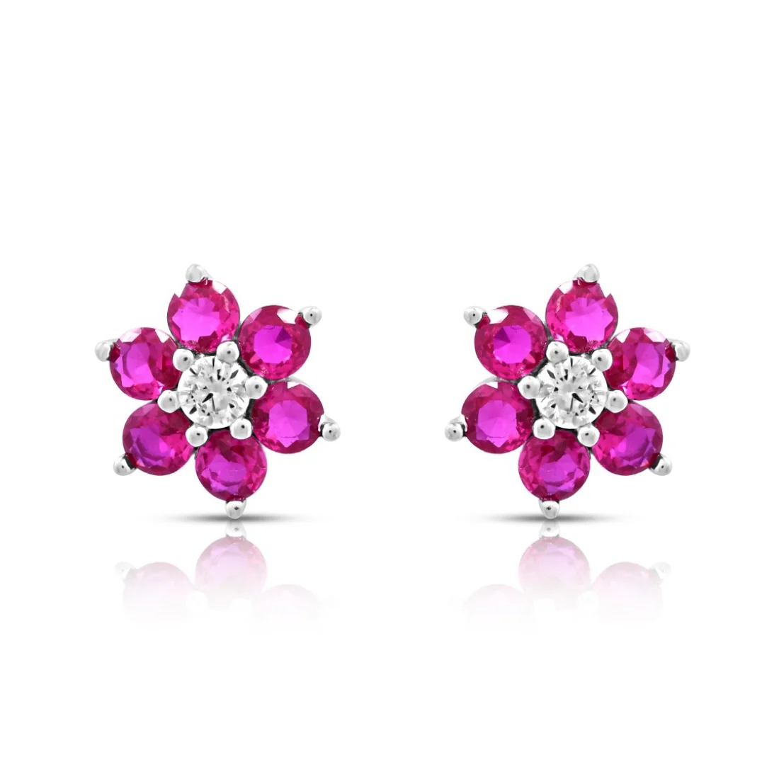 Pink Floral Rhodium Plated 925 Sterling Silver Earrings - Image 4