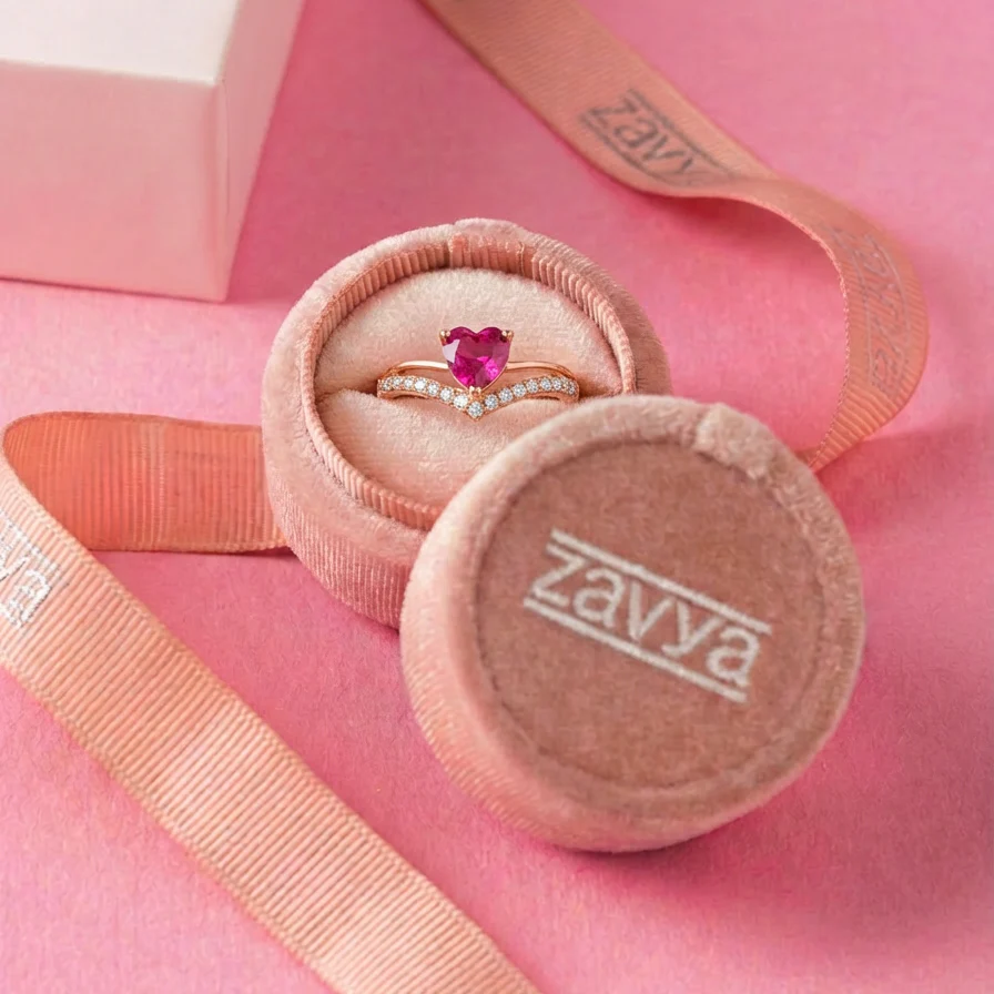 Zavya Promise-Box x Pink Heart Rose Gold Plated 925 Sterling Silver Ring - Image 2