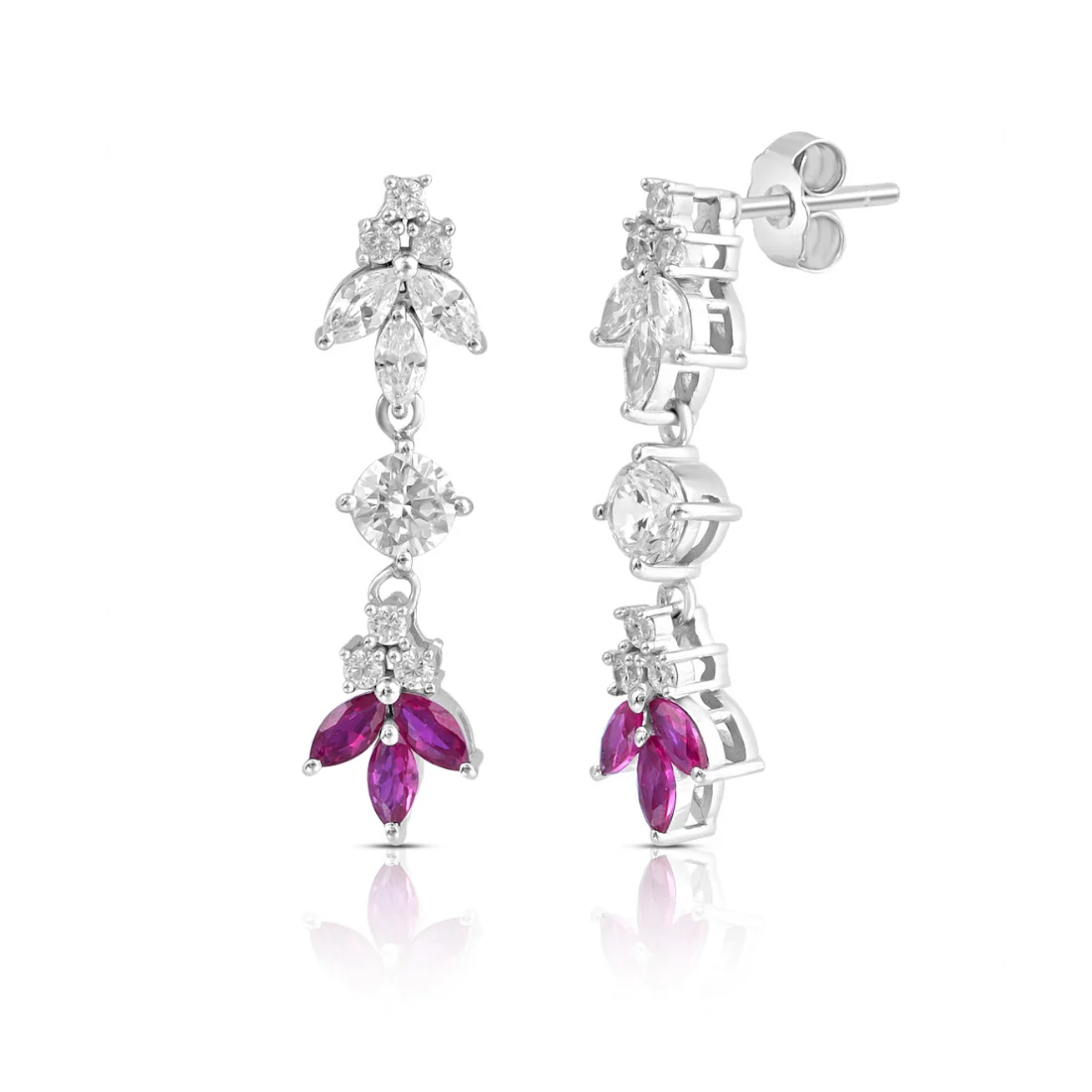 Pink Leaf Rhodium Plated 925 Sterling Silver Earrings - Image 4