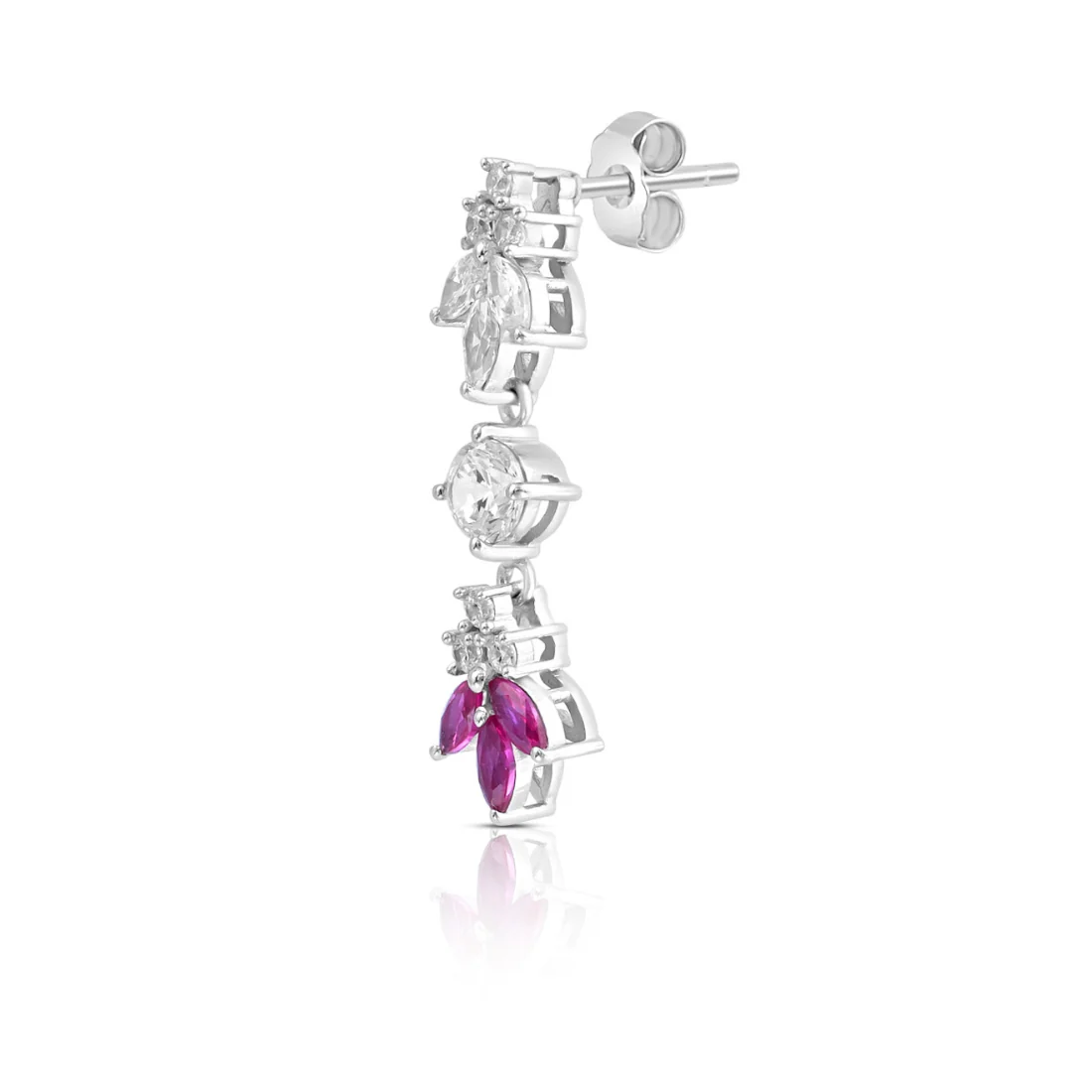 Pink Leaf Rhodium Plated 925 Sterling Silver Earrings - Image 6