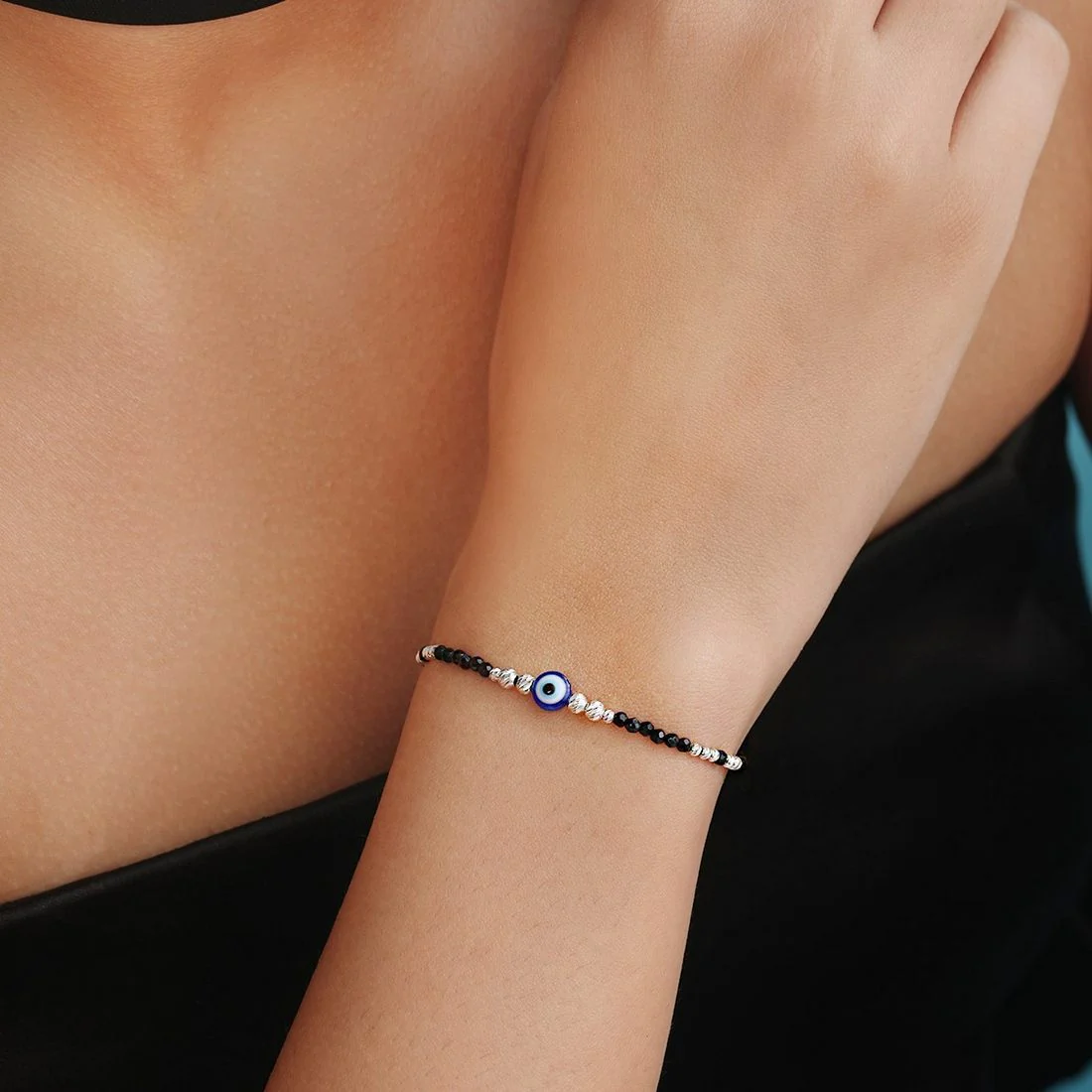 Protective Charm Rhodium Plated 925 Sterling Silver Evil Eye Bracelet - Image 3