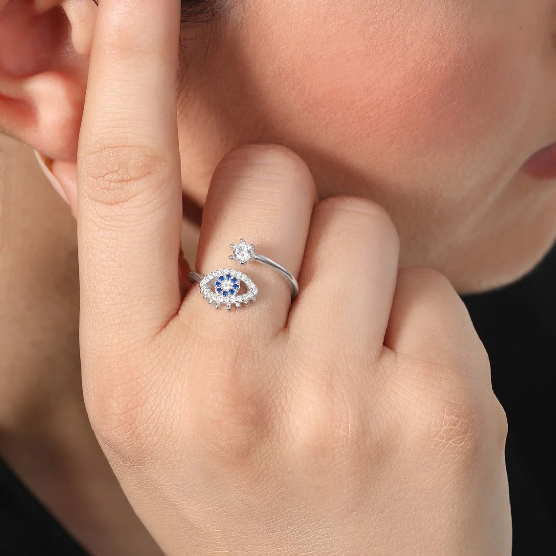 Protective Charm Rhodium Plated 925 Sterling Silver Ring - Image 3