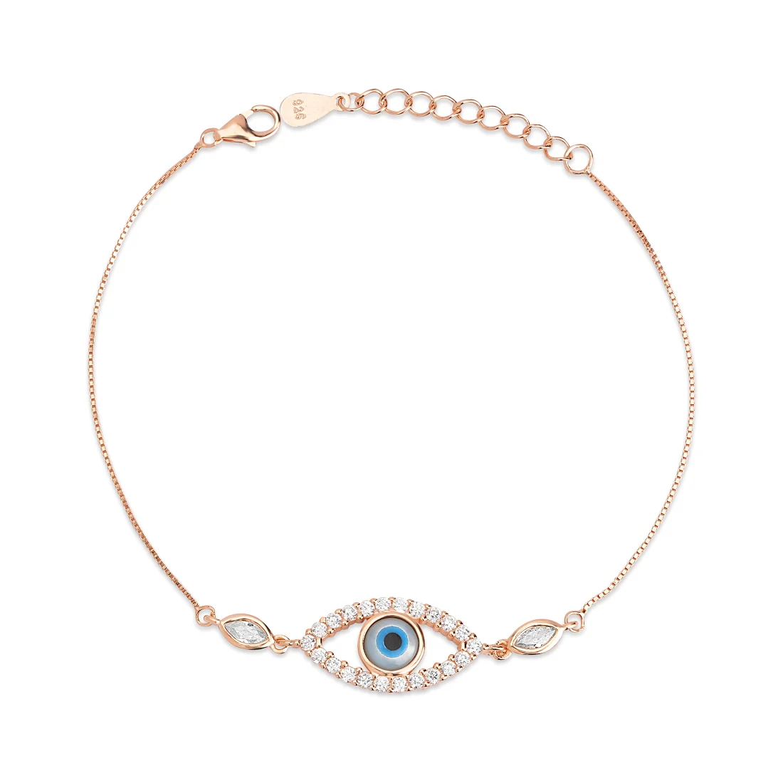 Protective Charm Rose Gold Plated 925 Sterling Silver Evil Eye Bracelet - Image 3