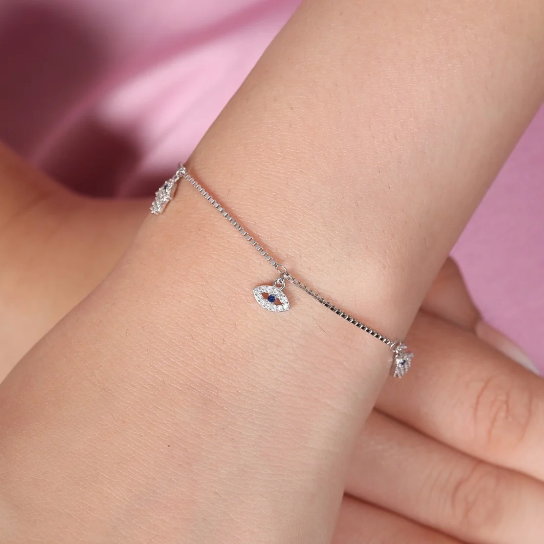 Protective Charms Rhodium Plated 925 Sterling Silver Bracelet - Image 2