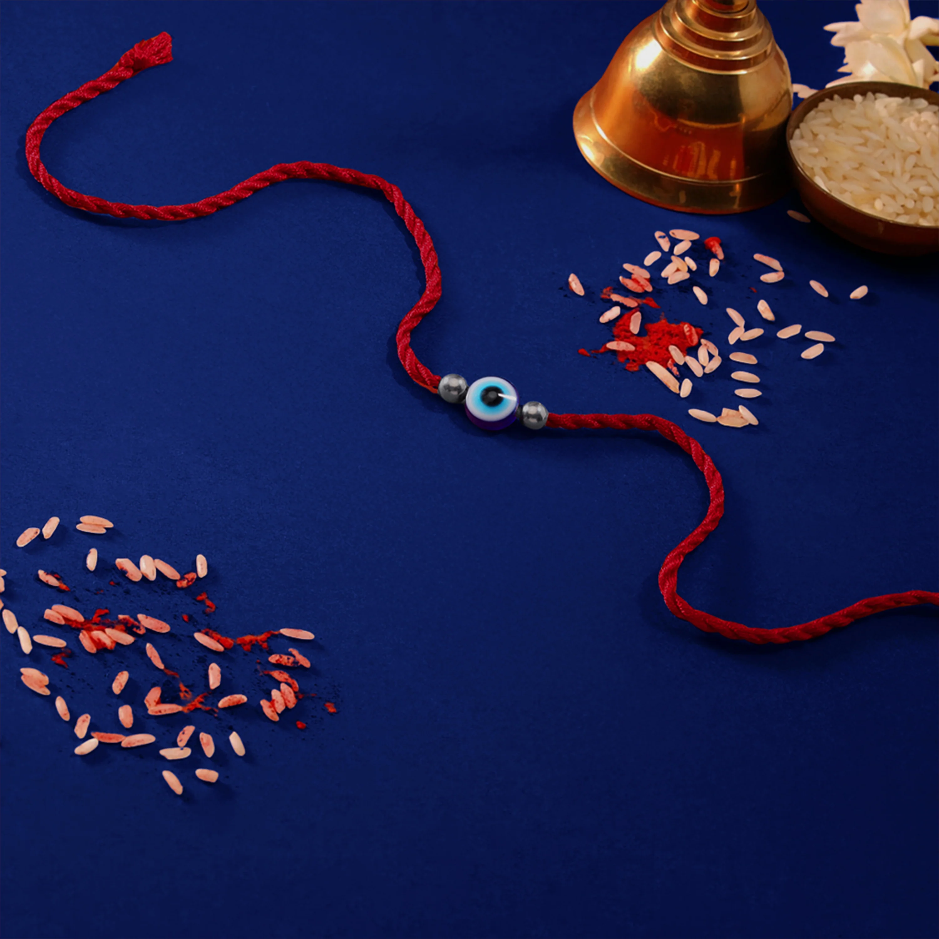 Protective Evil Eye With White Stone Rhodium-Plated Sterling Silver Thread Rakhi For Him - Image 9
