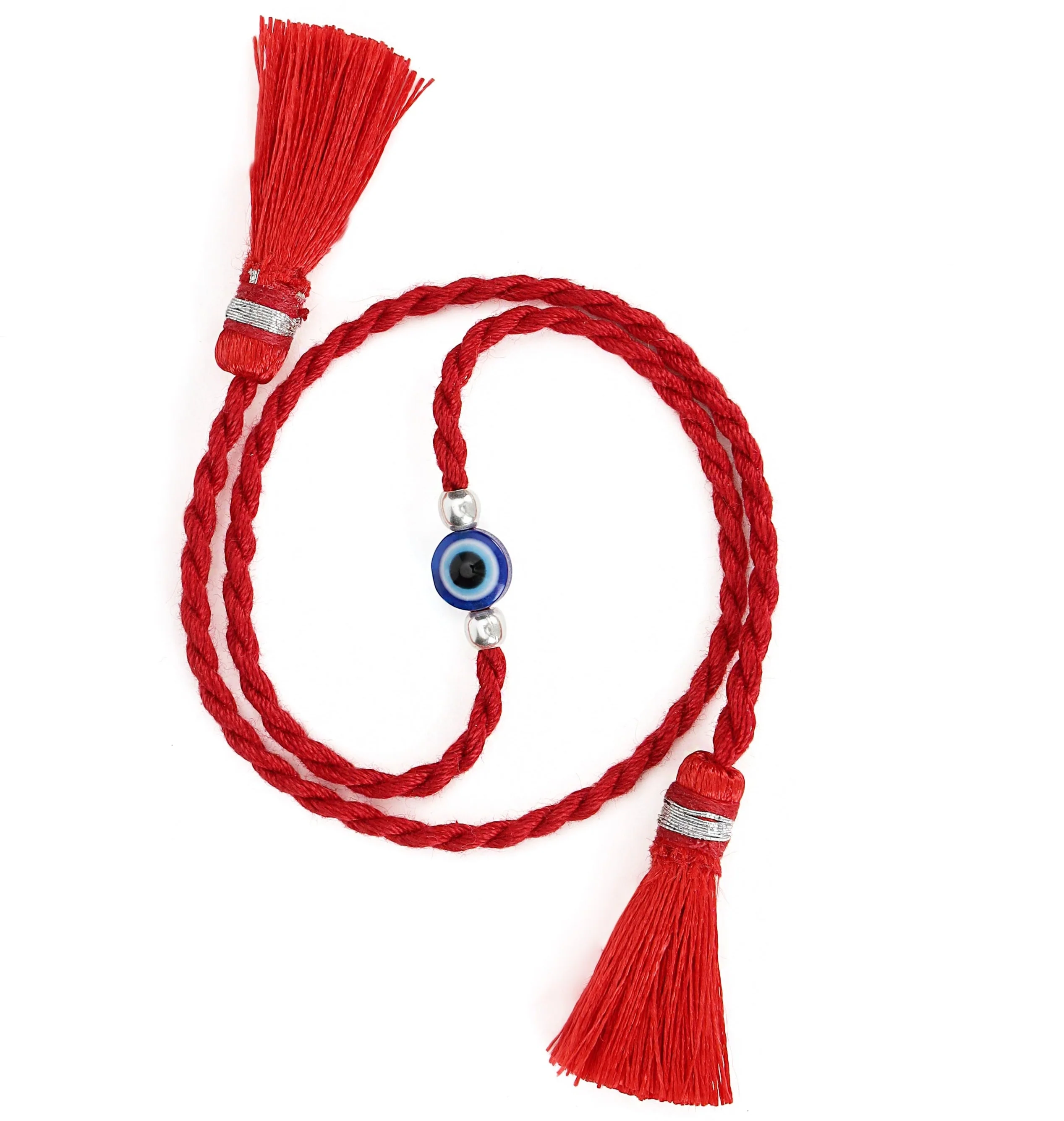 Protective Evil Eye With White Stone Rhodium-Plated Silver Thread Rakhi For Him
