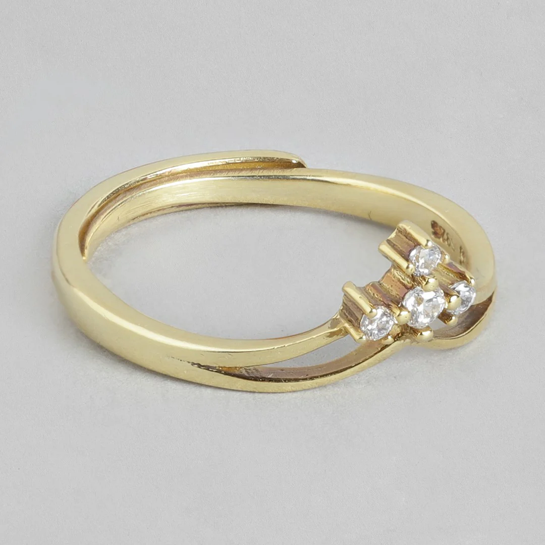 Queen's Crown Cubic Zirconia Gold Plated 925 Sterling Silver Ring (Adjustable) - Image 5