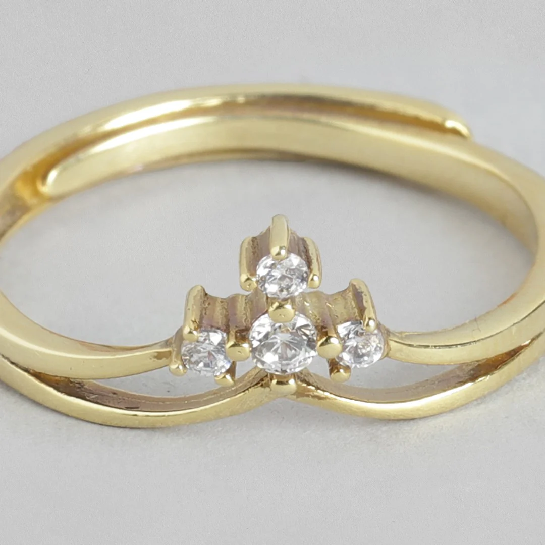 Queen's Crown Cubic Zirconia Gold Plated 925 Sterling Silver Ring (Adjustable) - Image 7