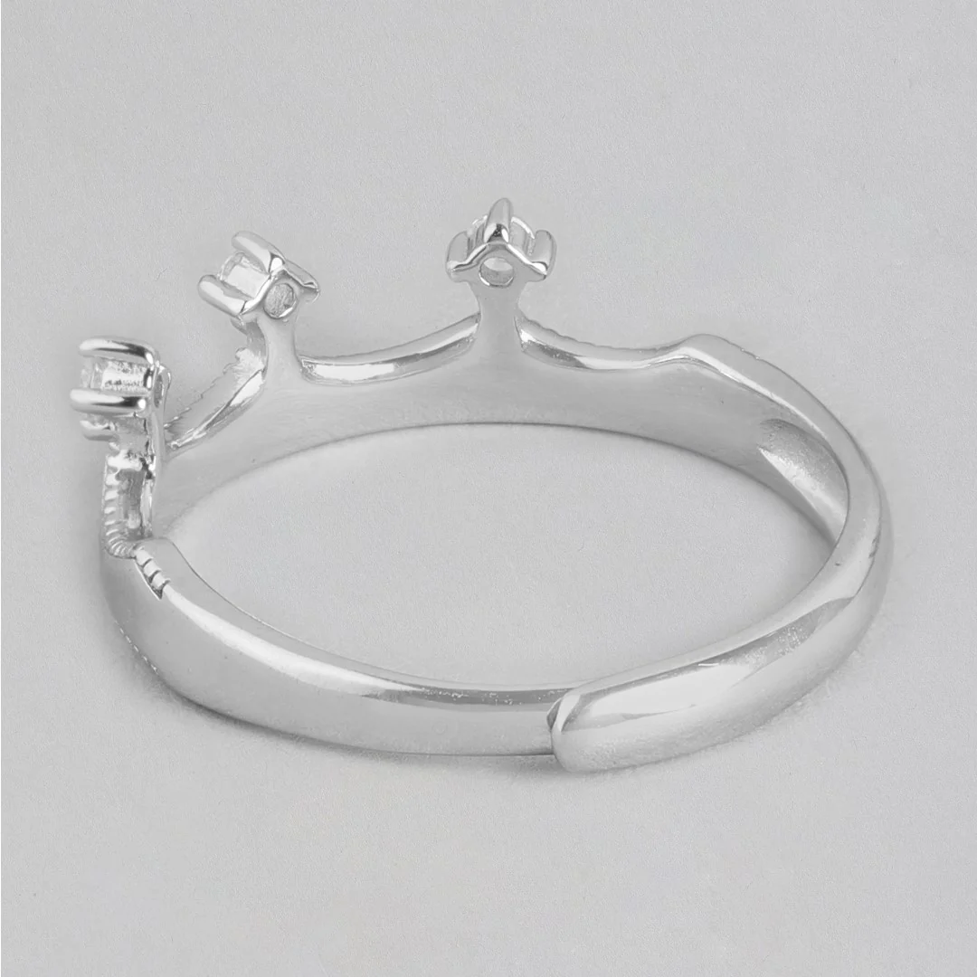 Queen's Crown Cubic Zirconia Rhodium Plated 925 Sterling Silver Ring (Adjustable) - Image 6