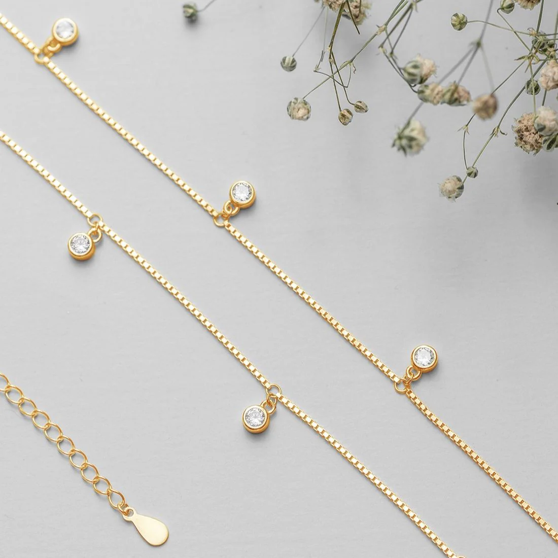 Radiant 925 Sterling Silver Gold Plated Anklet with Elegant Drops - Image 2
