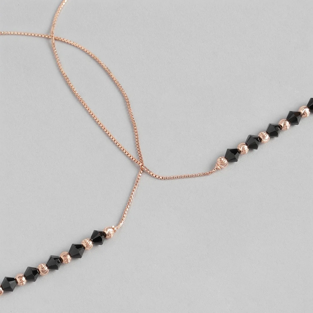 Radiant Beaded Bliss Rose Gold Plated 925 Sterling Silver Chain Anklet - Image 7