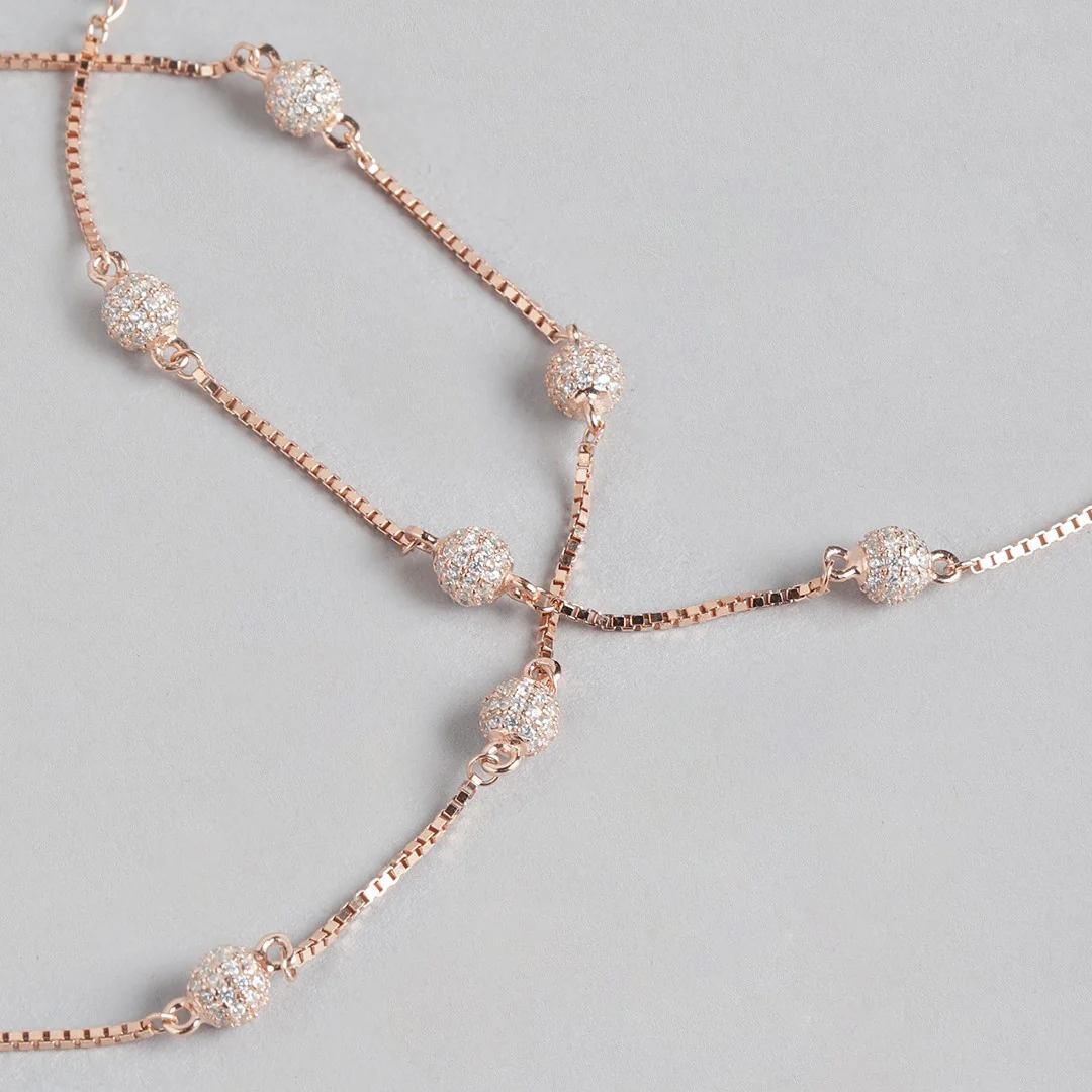Radiant Beads Rose Gold-Plated CZ 925 Sterling Silver Anklet - Image 7