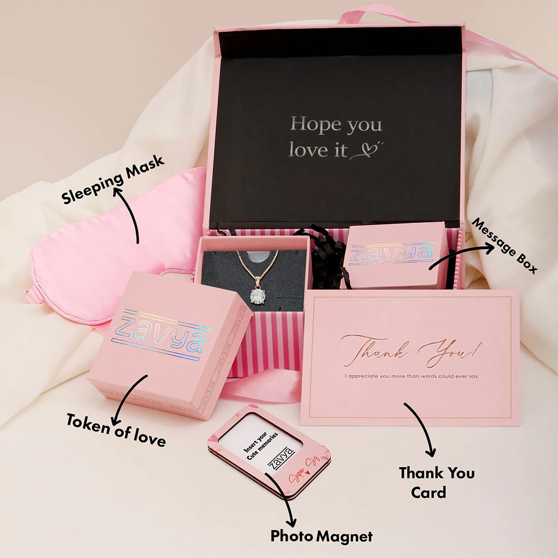 Radiant Bloom Solitaire 925 Silver Necklace in Rose Gold Hamper for Sister - Image 2