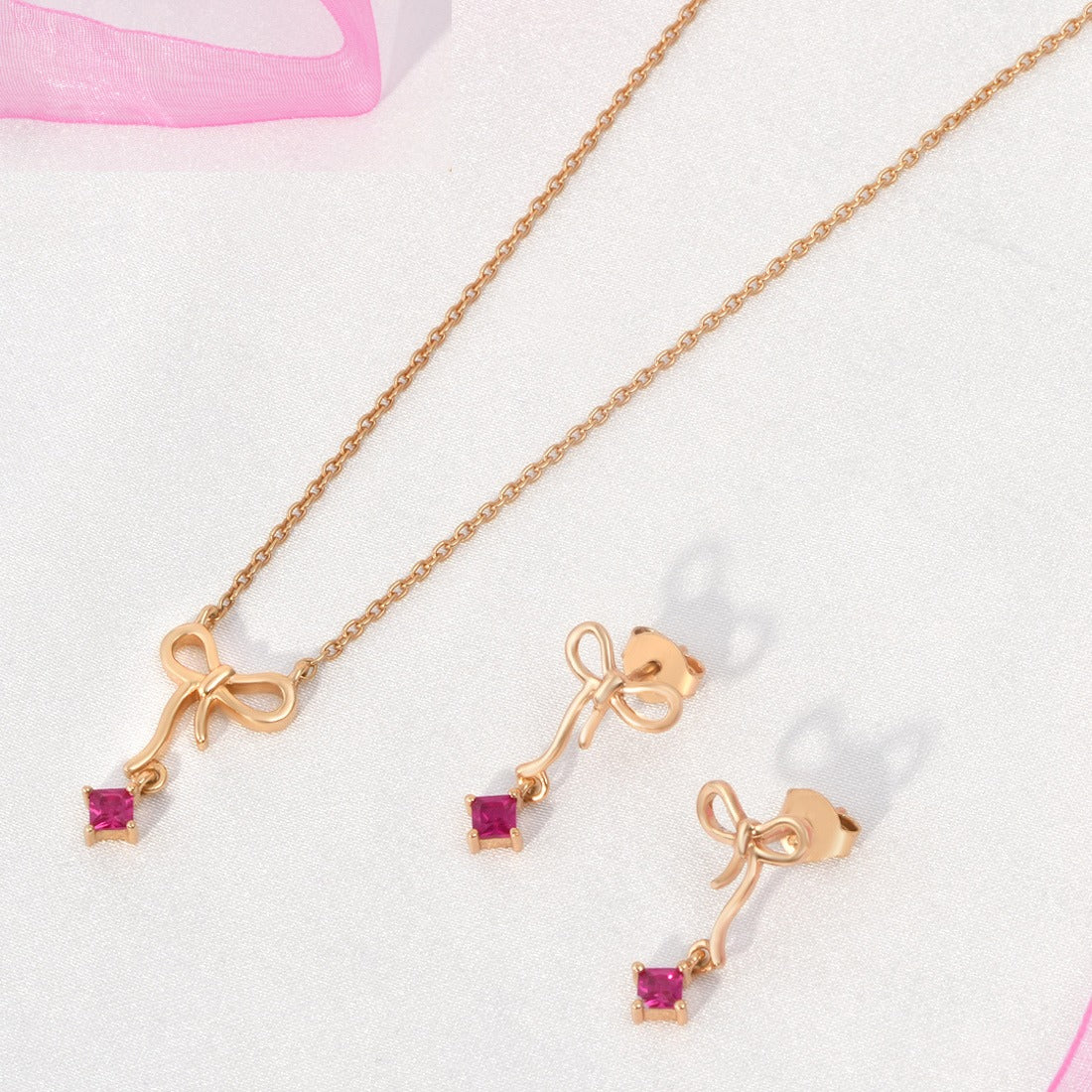 Radiant Bow Rose Gold Plated 925 Sterling Silver Jewellery Set - Image 5