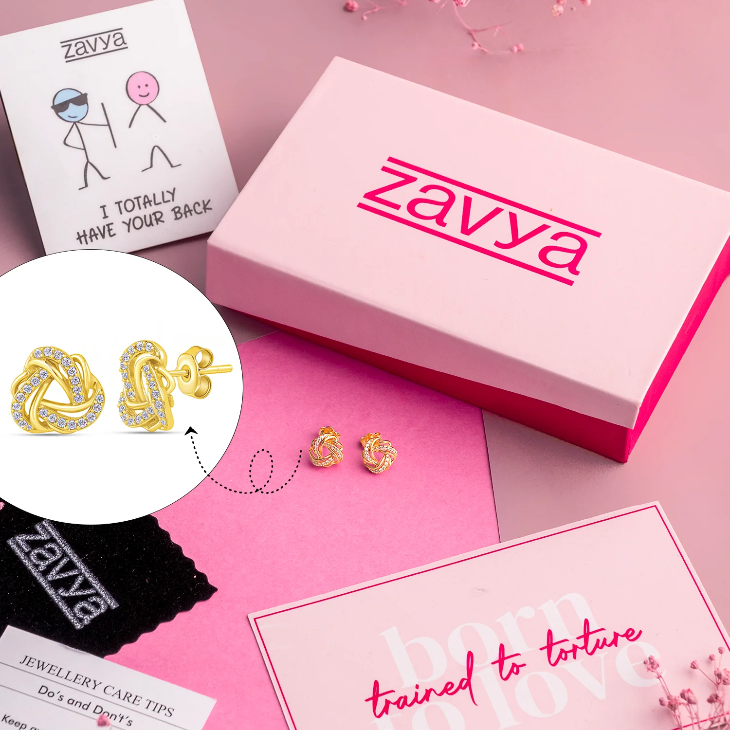 Radiant Brilliance Gold Plated 925 Sterling Silver Stud Earrings Gift Hamper