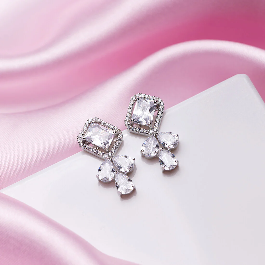 Radiant Brilliance Rhodium Plated 925 Sterling Silver Stud Earrings