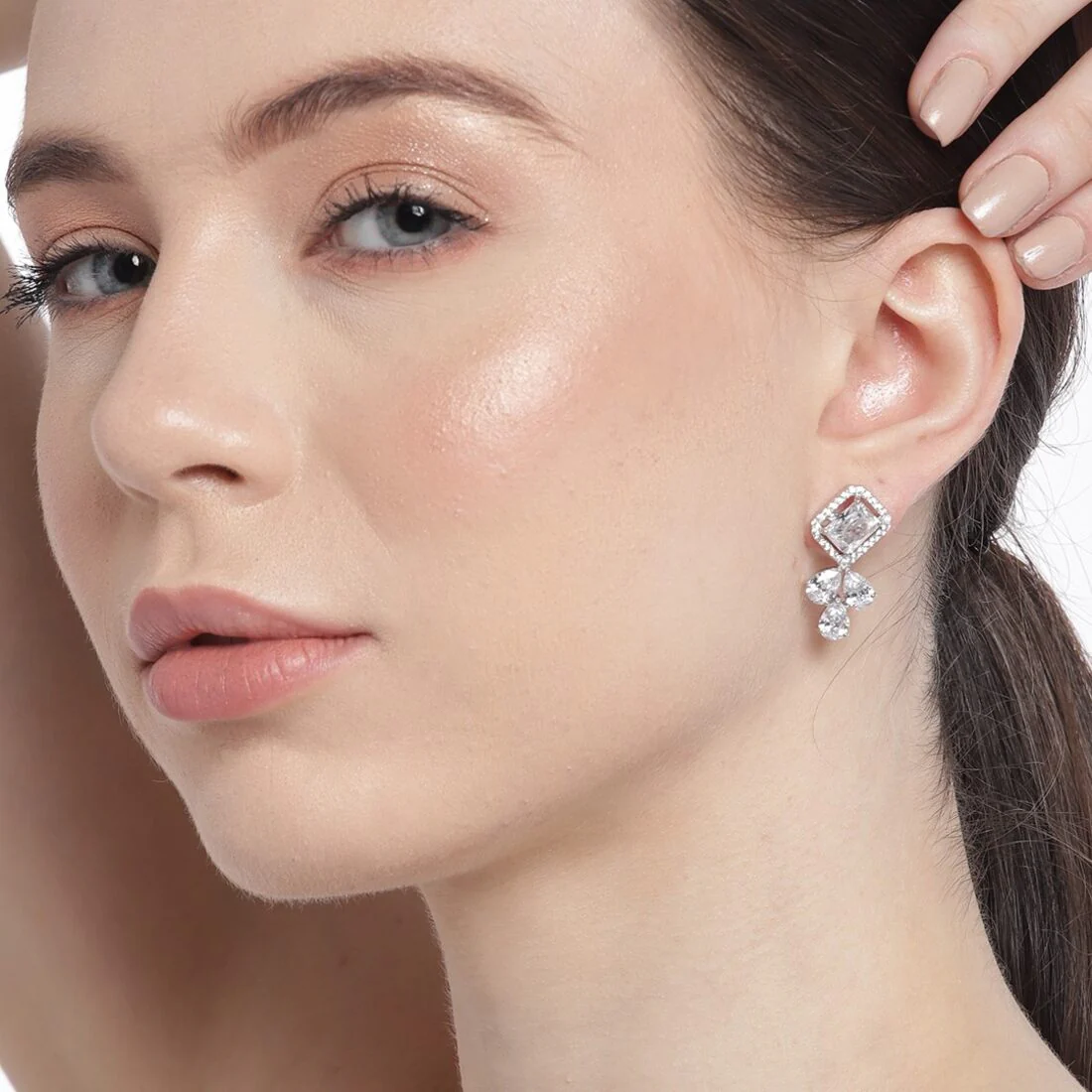 Radiant Brilliance Rhodium Plated 925 Sterling Silver Stud Earrings - Image 2