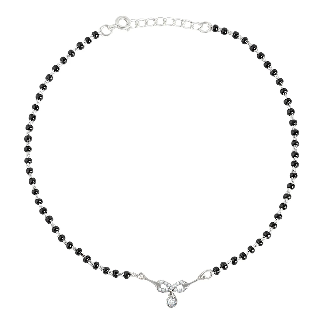 Radiant Charm Rhodium-Plated 925 Sterling Silver Anklet with Beaded Chain - Image 4