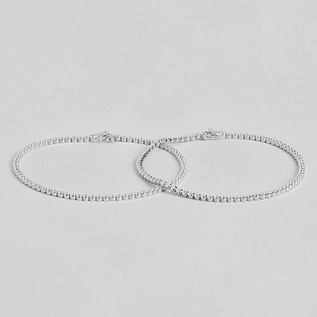 Radiant Circles 925 Sterling Silver Rhodium-Plated Circle Anklet - Image 4