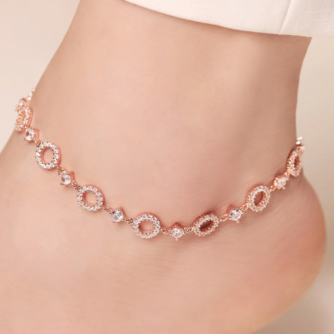 Radiant Circles 925 Sterling Silver Rose Gold-Plated Anklets - Image 2