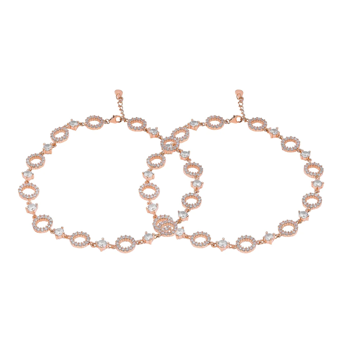Radiant Circles 925 Sterling Silver Rose Gold-Plated Anklets - Image 3
