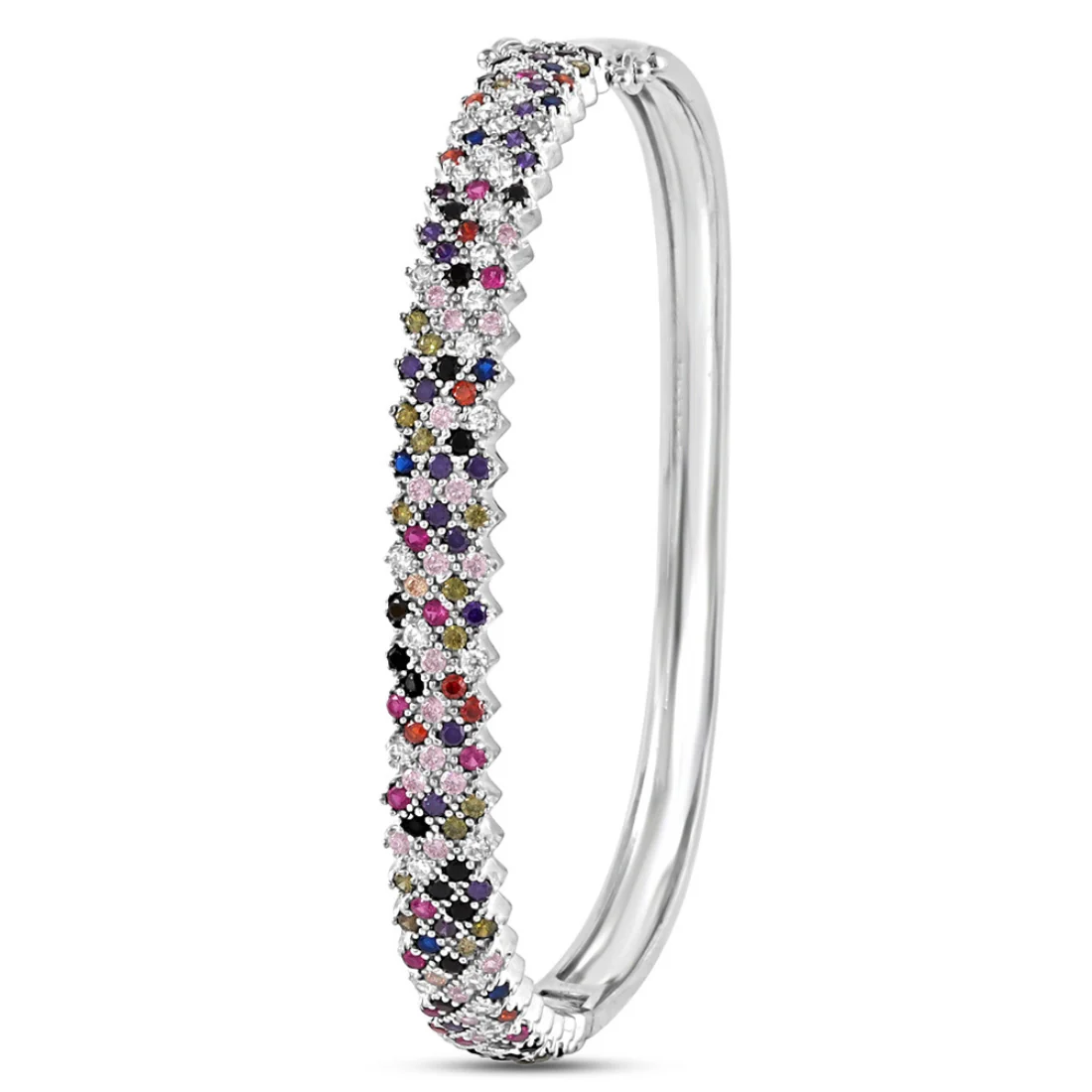 Radiant Elegance Coloured CZ Rhodium-Plated 925 Sterling Silver Kada Bracelet - Image 7