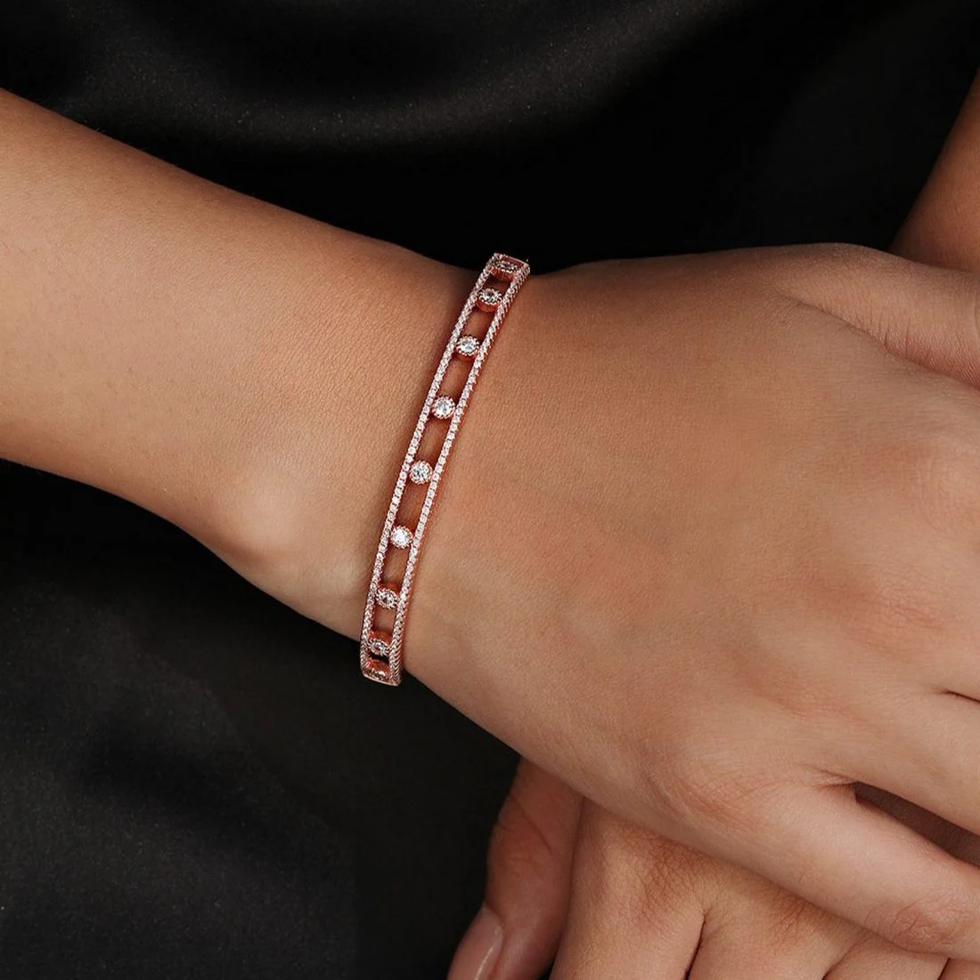 Radiant Elegance Rose Gold-Plated 925 Sterling Silver Kada Bracelet - Image 2