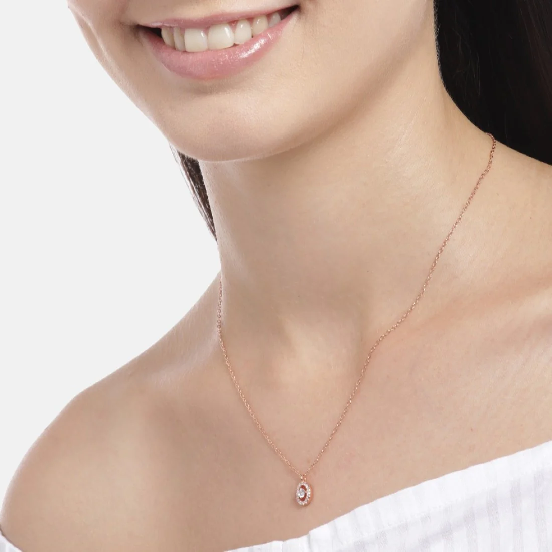 Radiant Elegance Rose Gold-Plated CZ Sterling Silver Oval Necklace with Chain - Image 3
