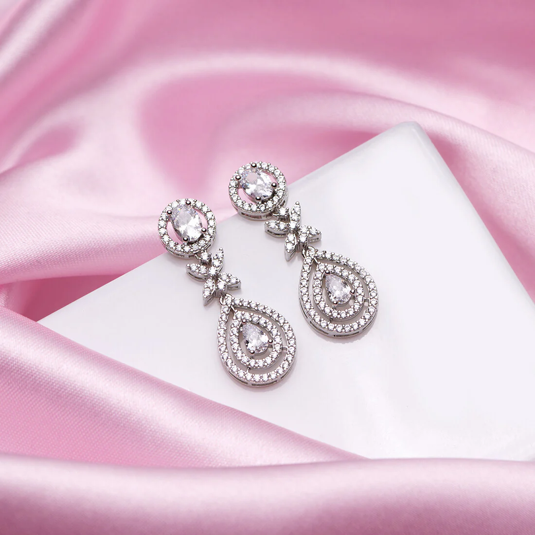 Radiant Frost Rhodium Plated 925 Sterling Silver Drop Earrings