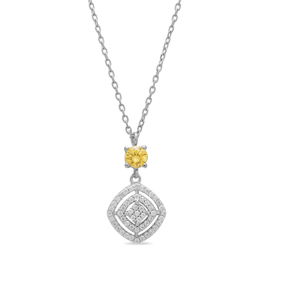 Radiant Geometry 925 Sterling Silver Rhodium-Plated Square Pendant - Image 4