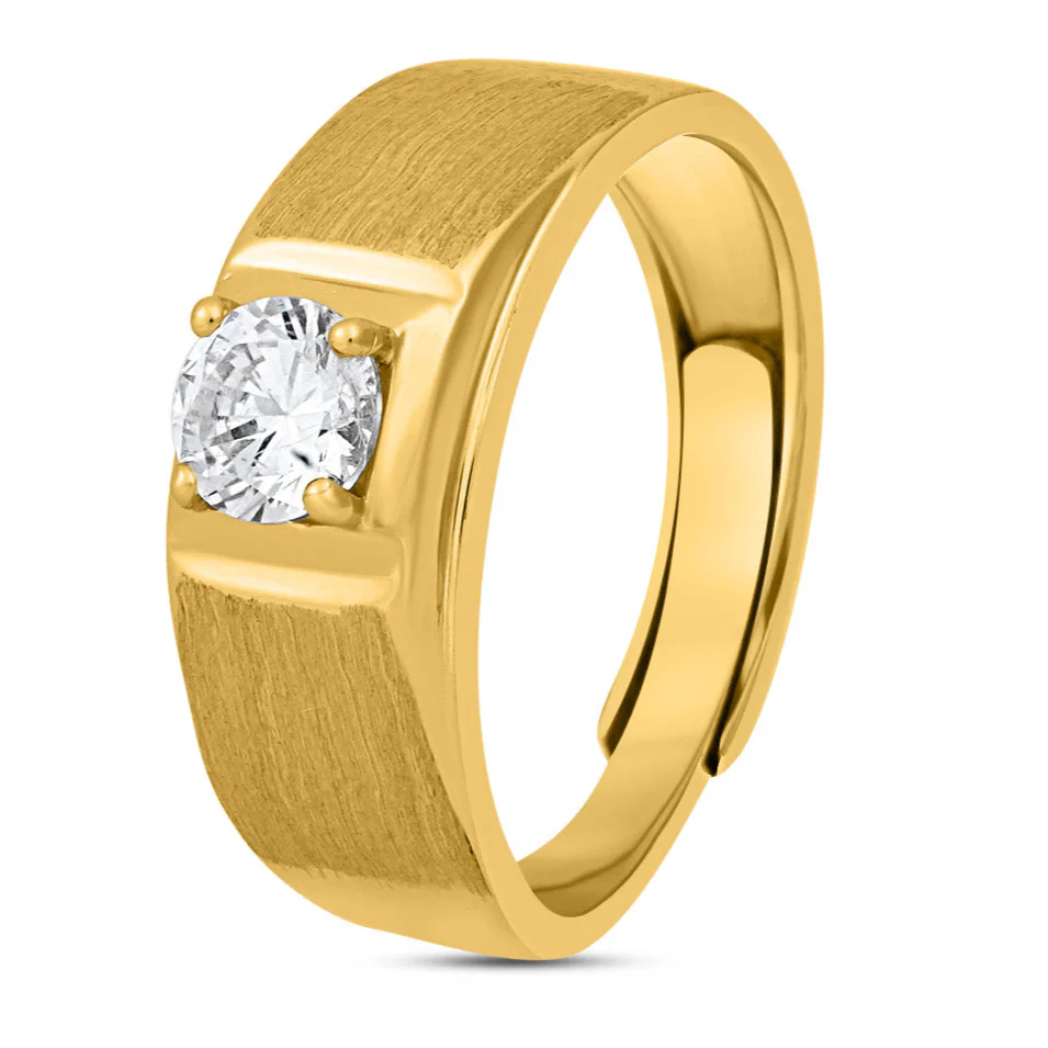 Radiant Glow CZ Gold Plated 925 Sterling Silver Ring for Him (Adjustable) - Image 3