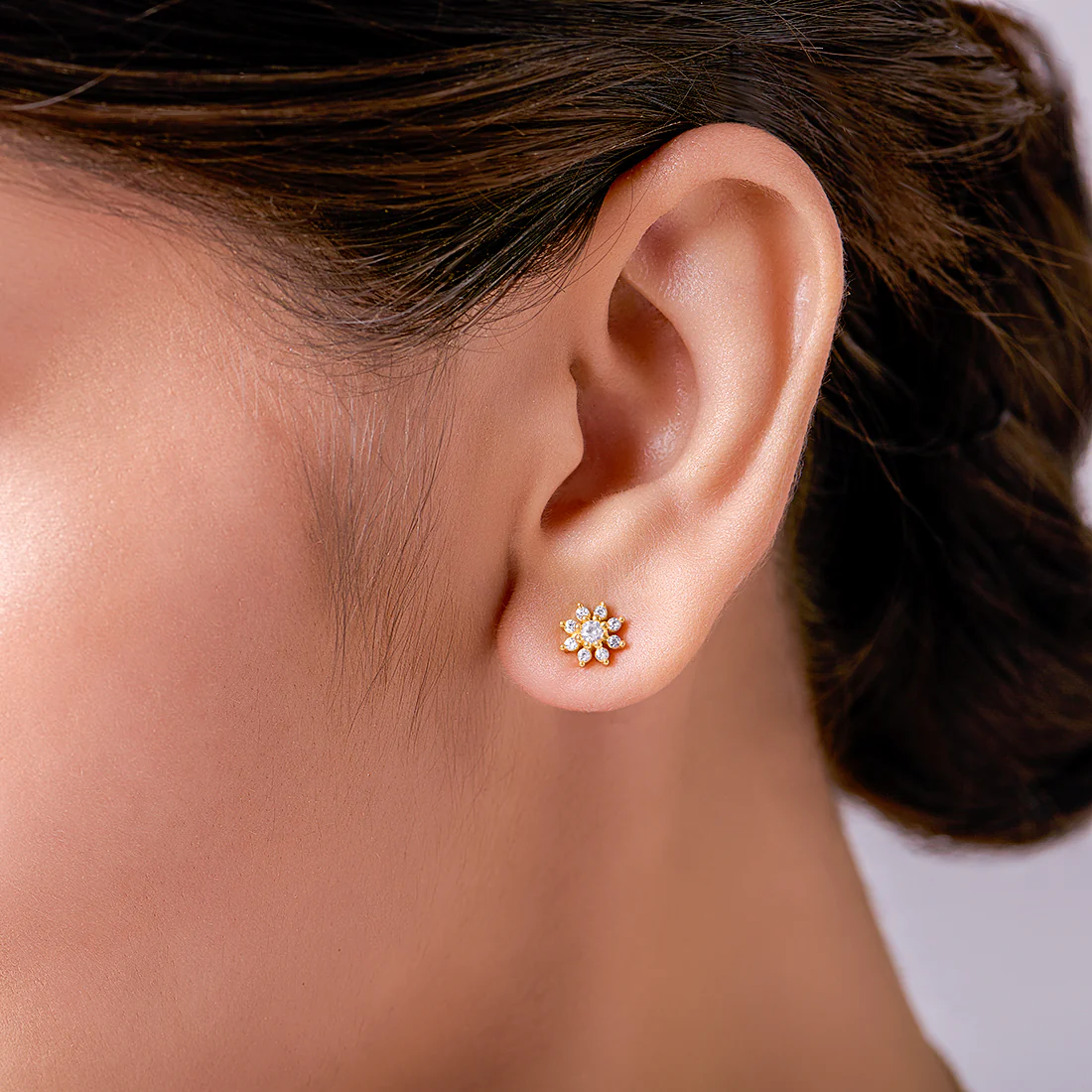 Radiant Gold Glow 925 Sterling Silver Stud Earrings with Cubic Zirconia - Image 2