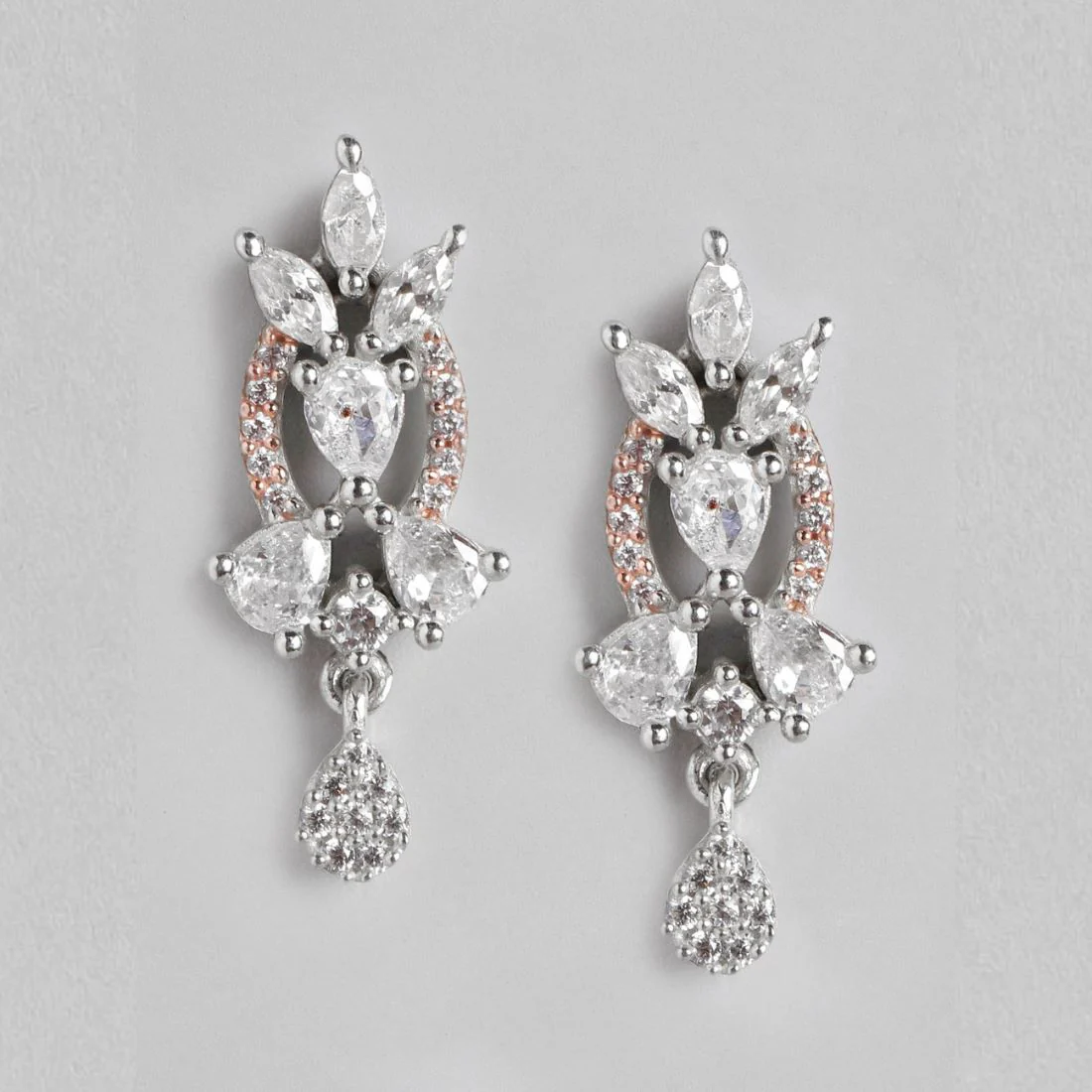Radiant Harmony Rhodium & Rose Gold-Plated CZ Sterling Silver Drop Earrings - Image 3