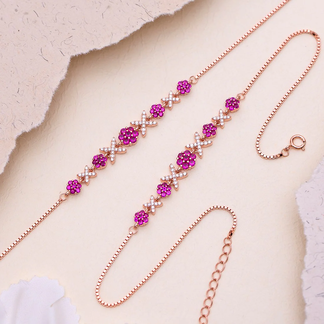 Radiant Links Rose Gold Plated 925 Sterling Silver Anklet - Image 5
