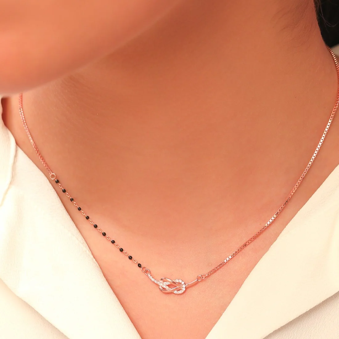 Radiant Loops of Love Rose Gold-Plated 925 Sterling Silver CZ Mangalsutra - Image 2