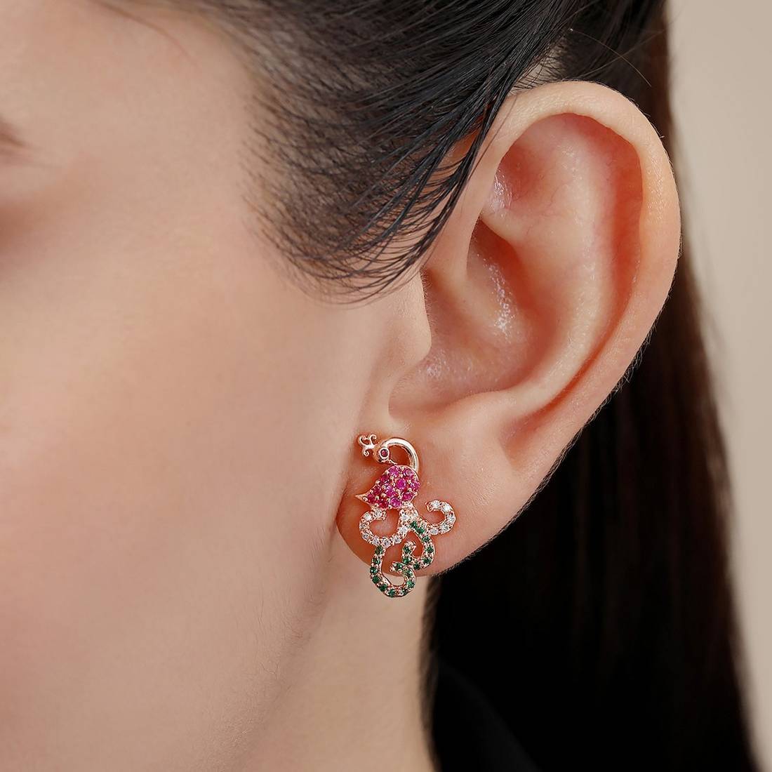 Radiant Peacock Rose Gold Plated 925 Sterling Silver Earrings - Image 4