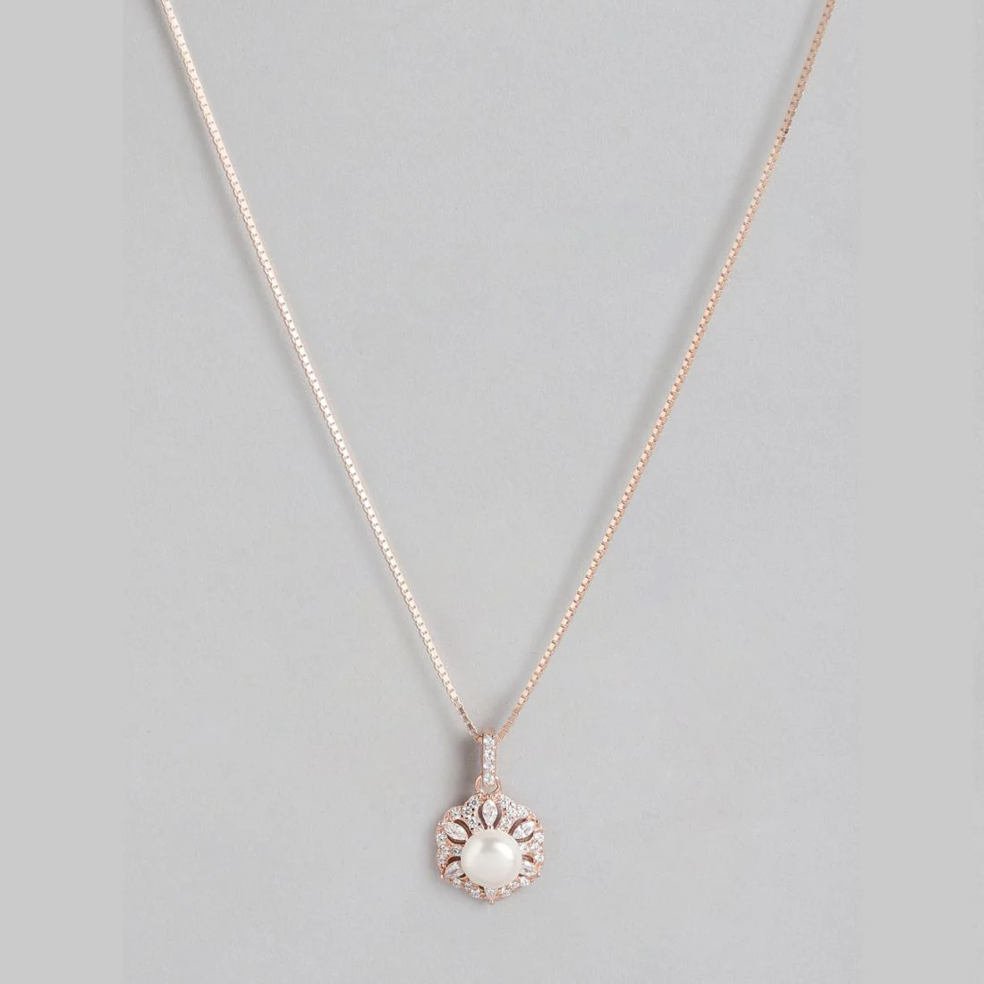 Radiant Pearl Bouquet CZ & Pearl Rose Gold 925 Sterling Silver Pendant with Chain - Image 5