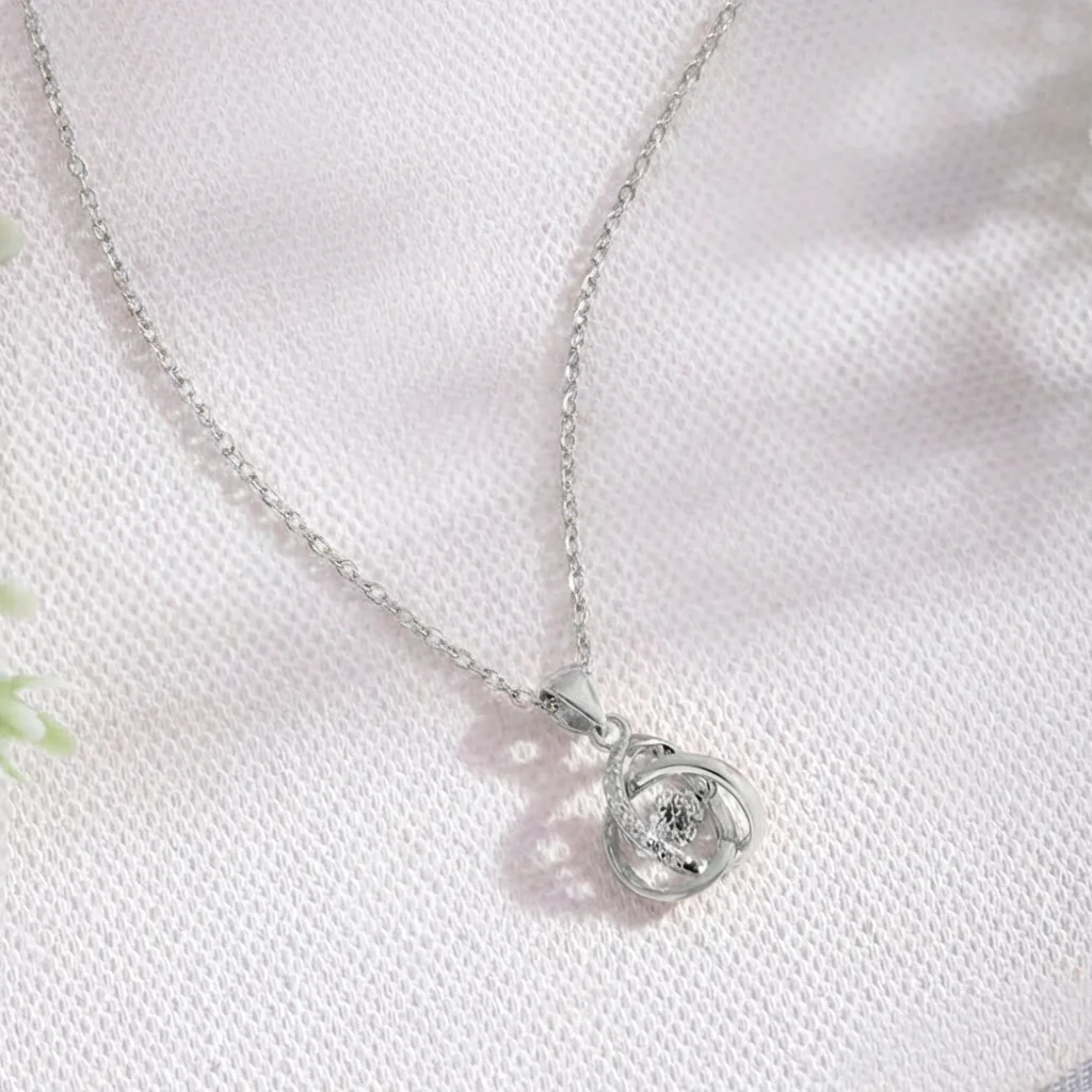 Radiant Reflections 925 Sterling Silver Rhodium Plated Pendant with Link Chain