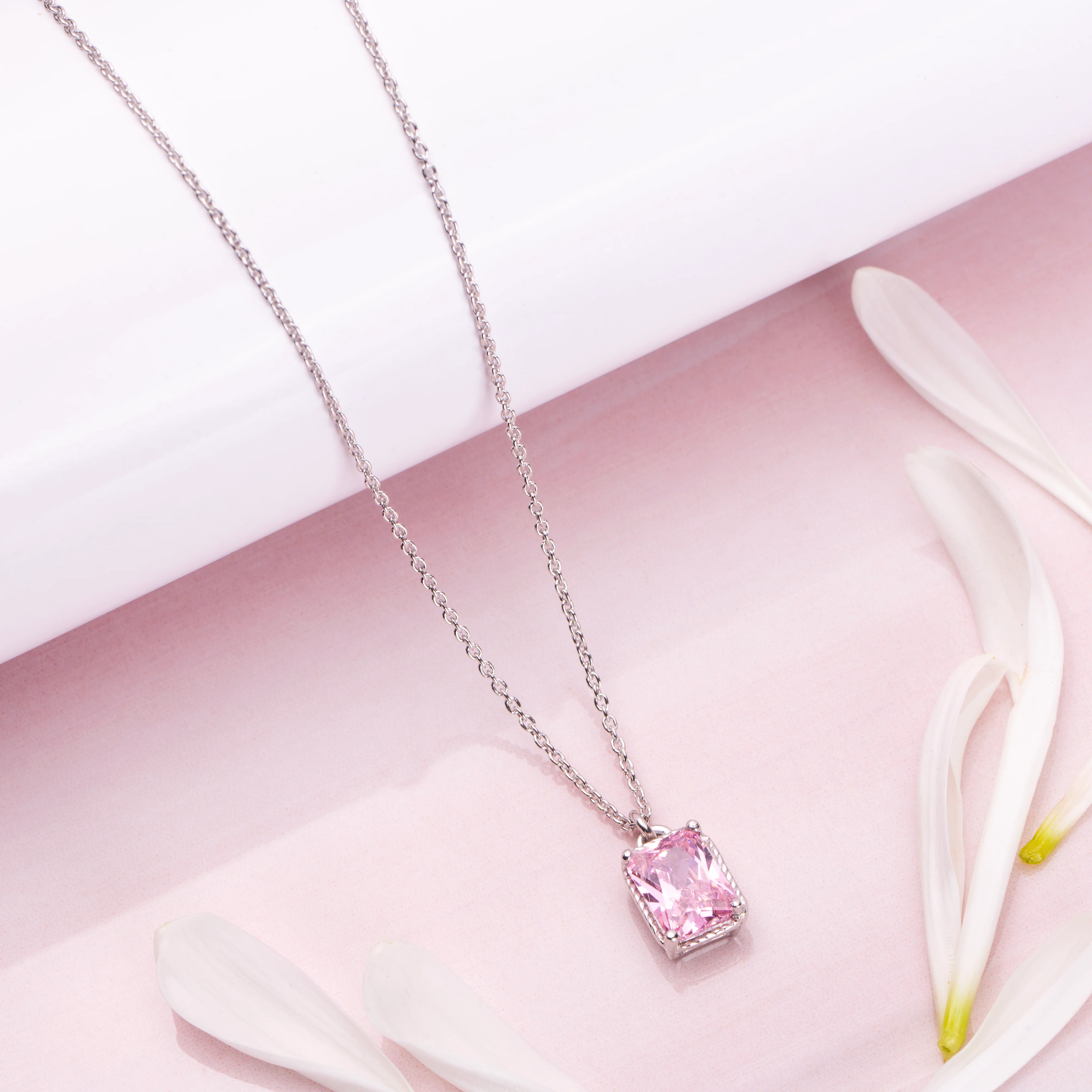 Radiant Reflections 925 Sterling Silver Rhodium-Plated Rectangle Necklace