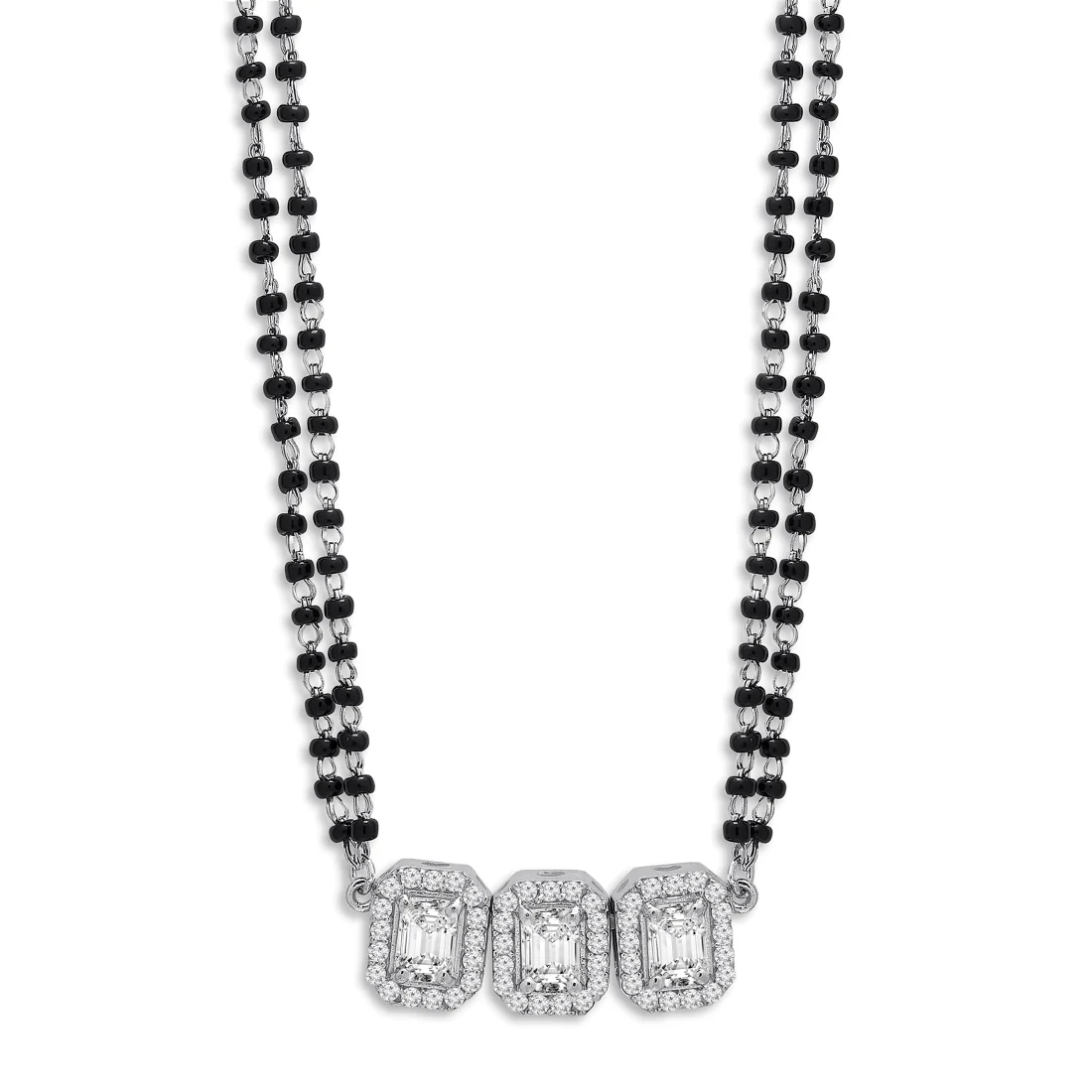 Radiant Rhodium 925 Sterling Silver Triple Rectangle Mangalsutra - Image 3