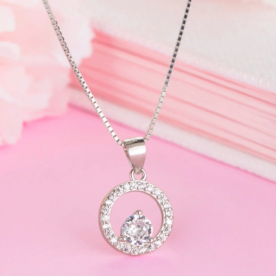 Radiant Rhodium Circle of Sparkle CZ 925 Sterling Silver Pendant with Chain