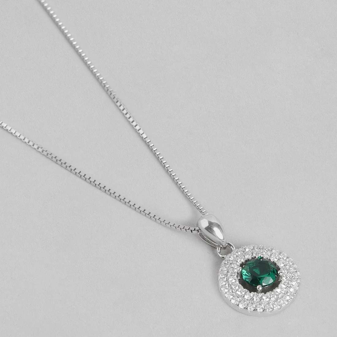 Radiant Rhodium Circle of Sparkle with Green CZ 925 Sterling Silver Pendant with Chain - Image 5