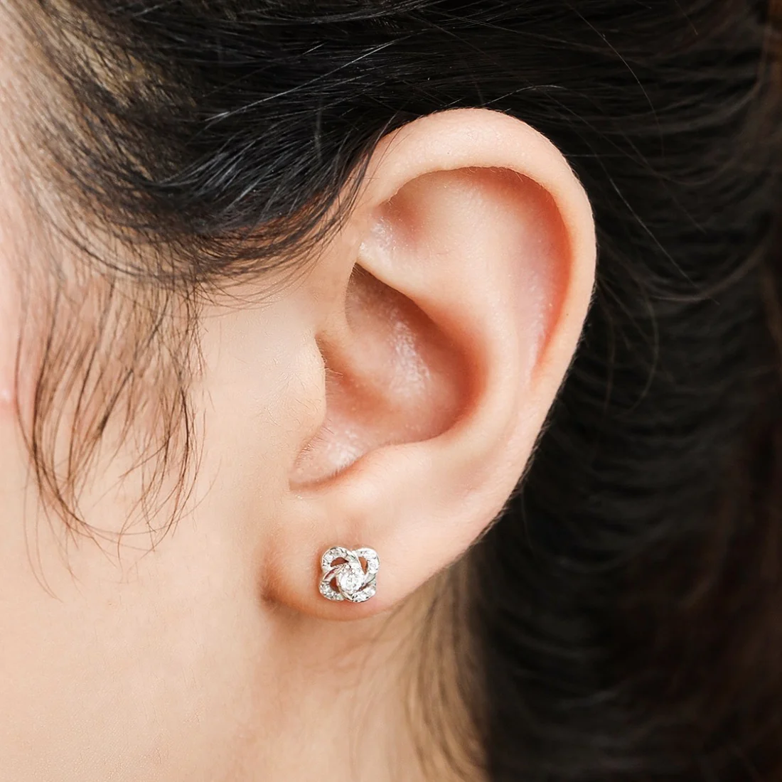 Floral Radiant Rhodium Sparkle CZ 925 Sterling Silver Earrings - Image 2