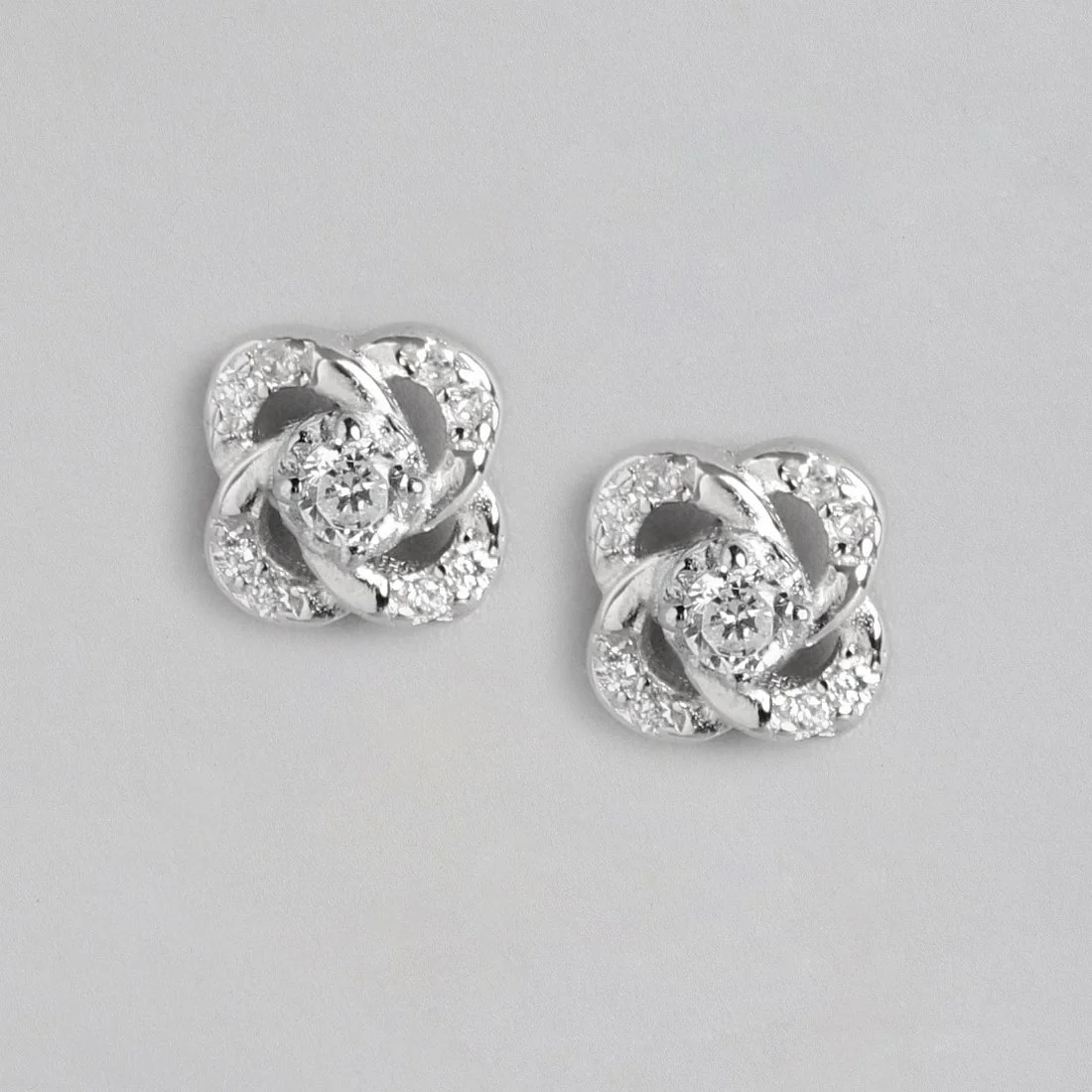 Floral Radiant Rhodium Sparkle CZ 925 Sterling Silver Earrings - Image 4