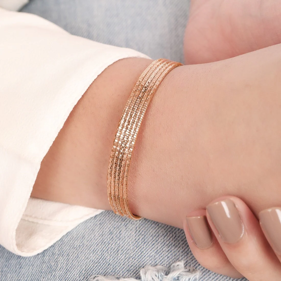 Radiant Rose Gold Plated 925 Sterling Silver Five-Line Bracelet - Image 2