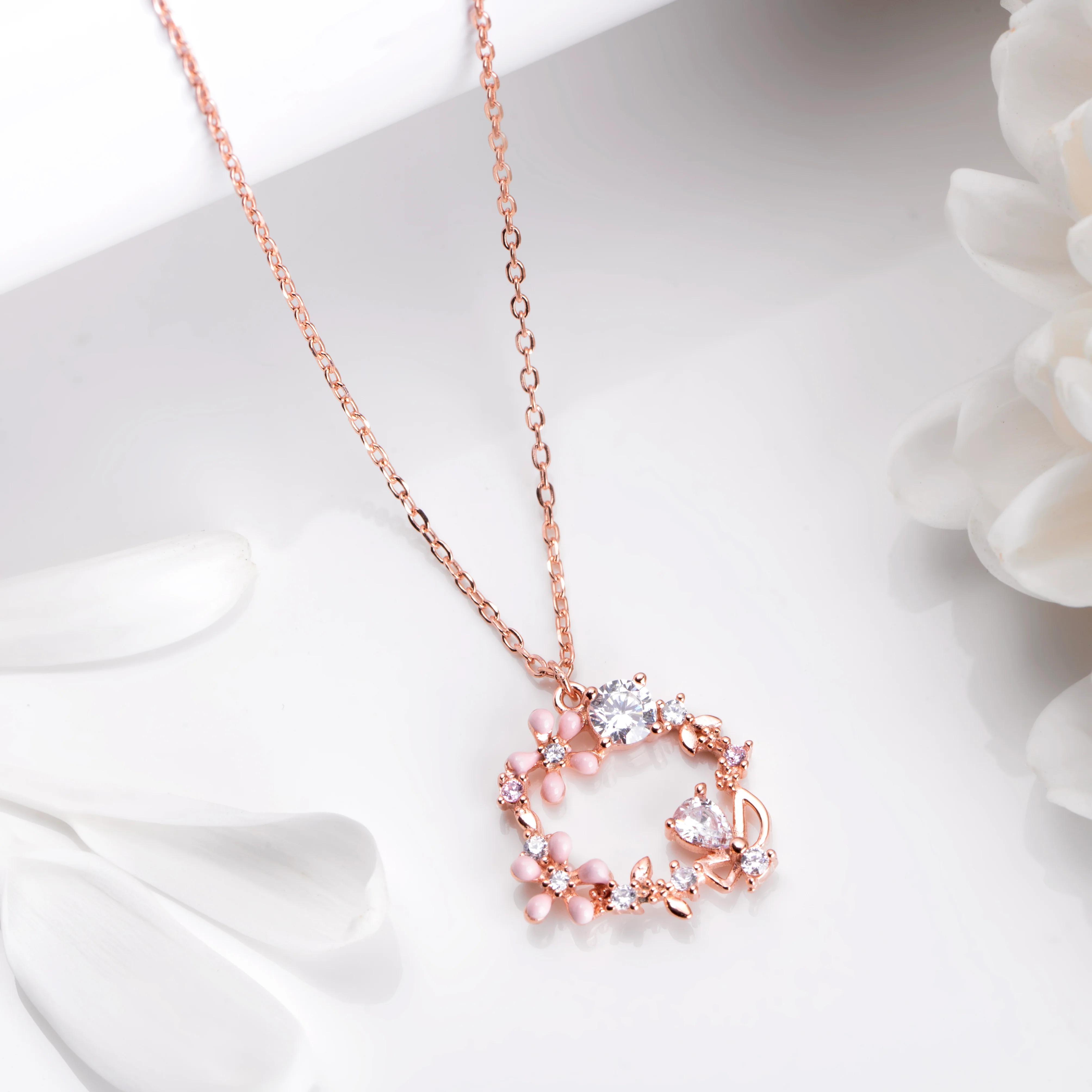Radiant Rose 925 Sterling Silver Rose Gold-Plated Flower Necklace - Image 2