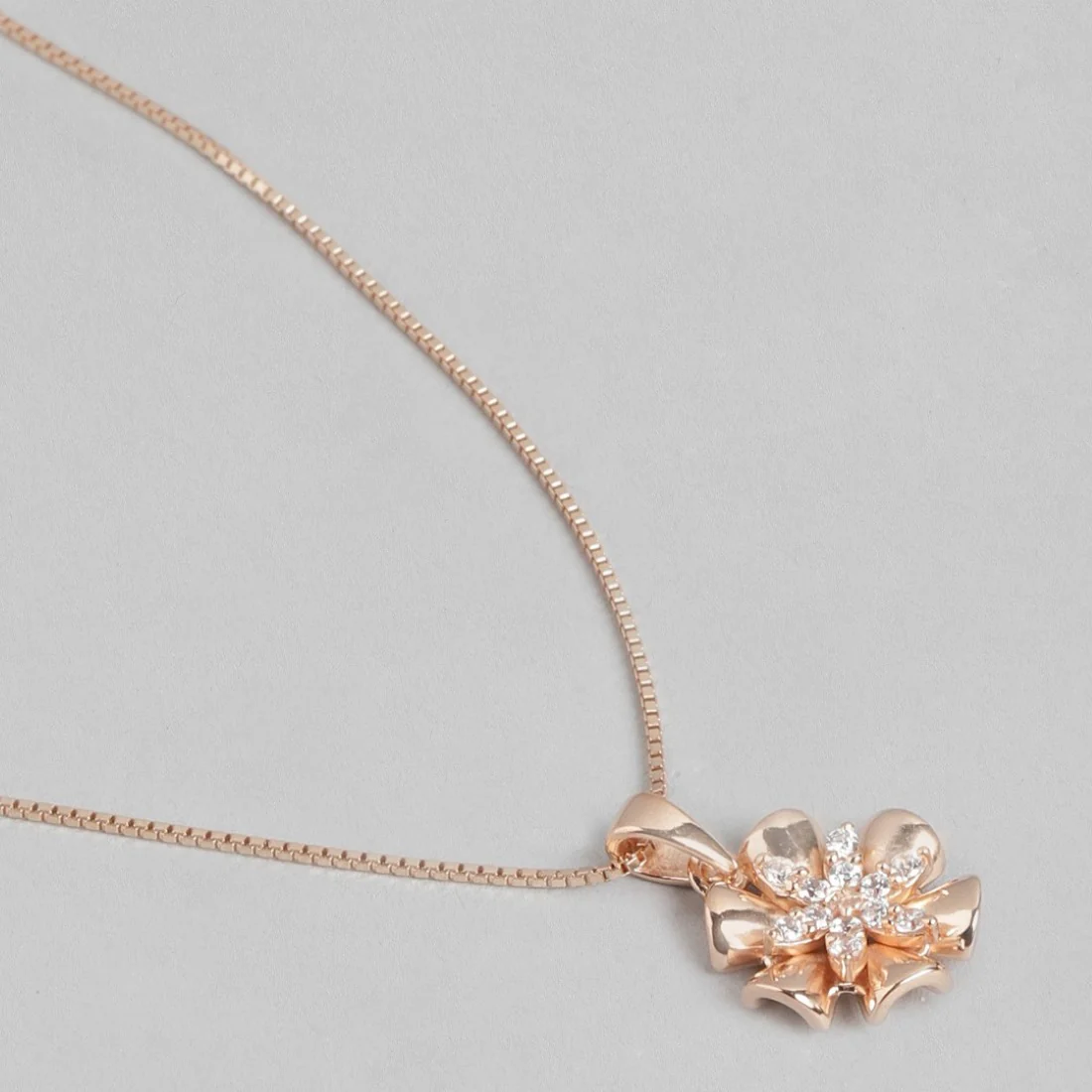 Radiant Rose Gold Bloom CZ 925 Sterling Silver Floral Pendant with Chain - Image 5